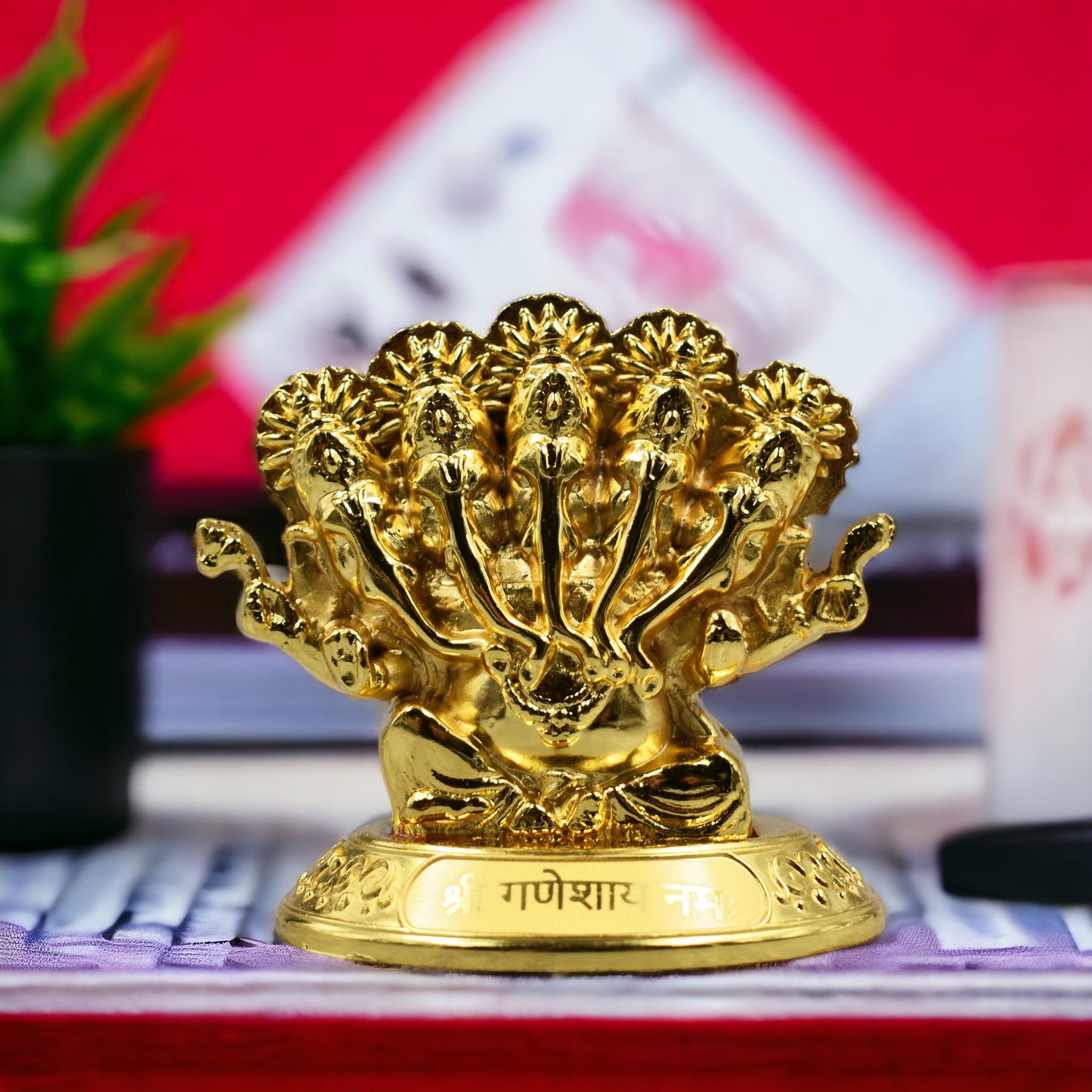Panchmukhi Ganesh Ji Golden Metal Statue