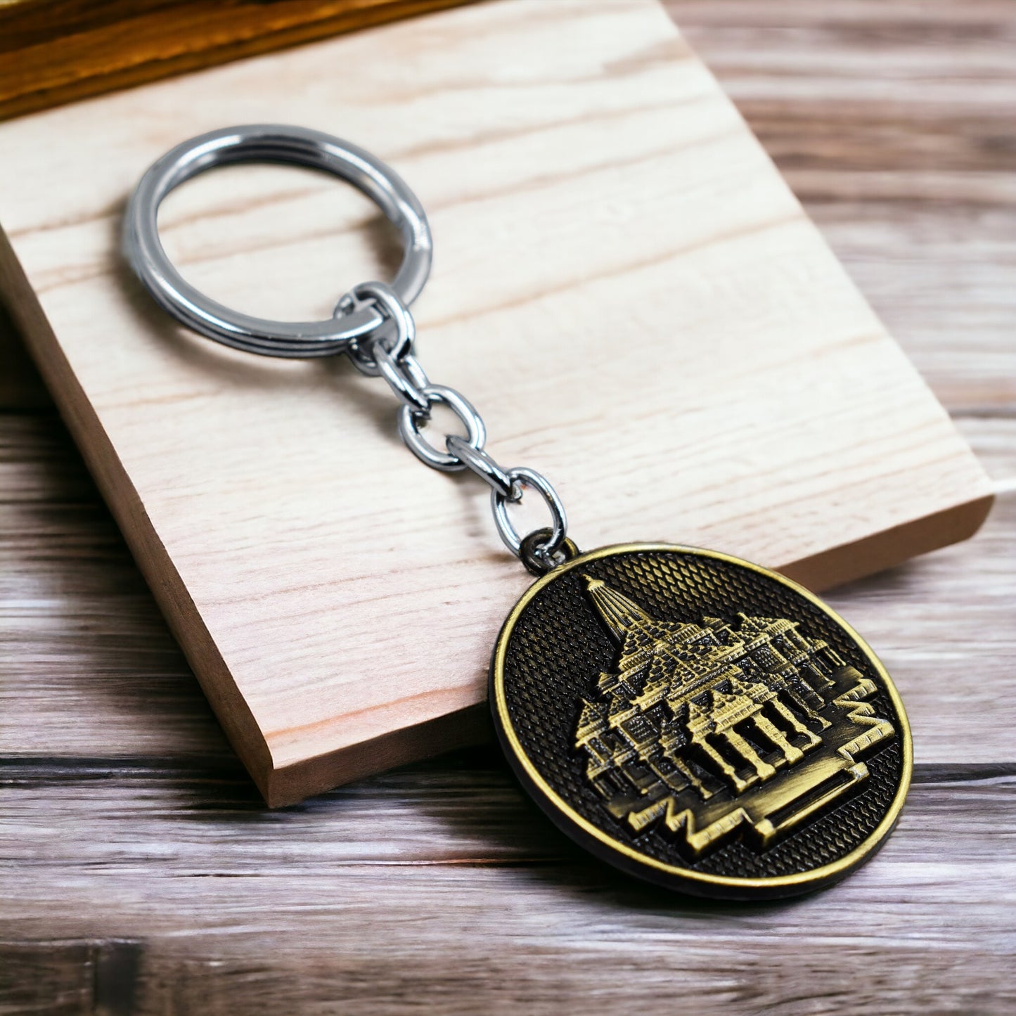 Ayodhya Jai Shree Ram - Ram Mandir Keychain Metal | Ram Mandir Keyring (Golden)