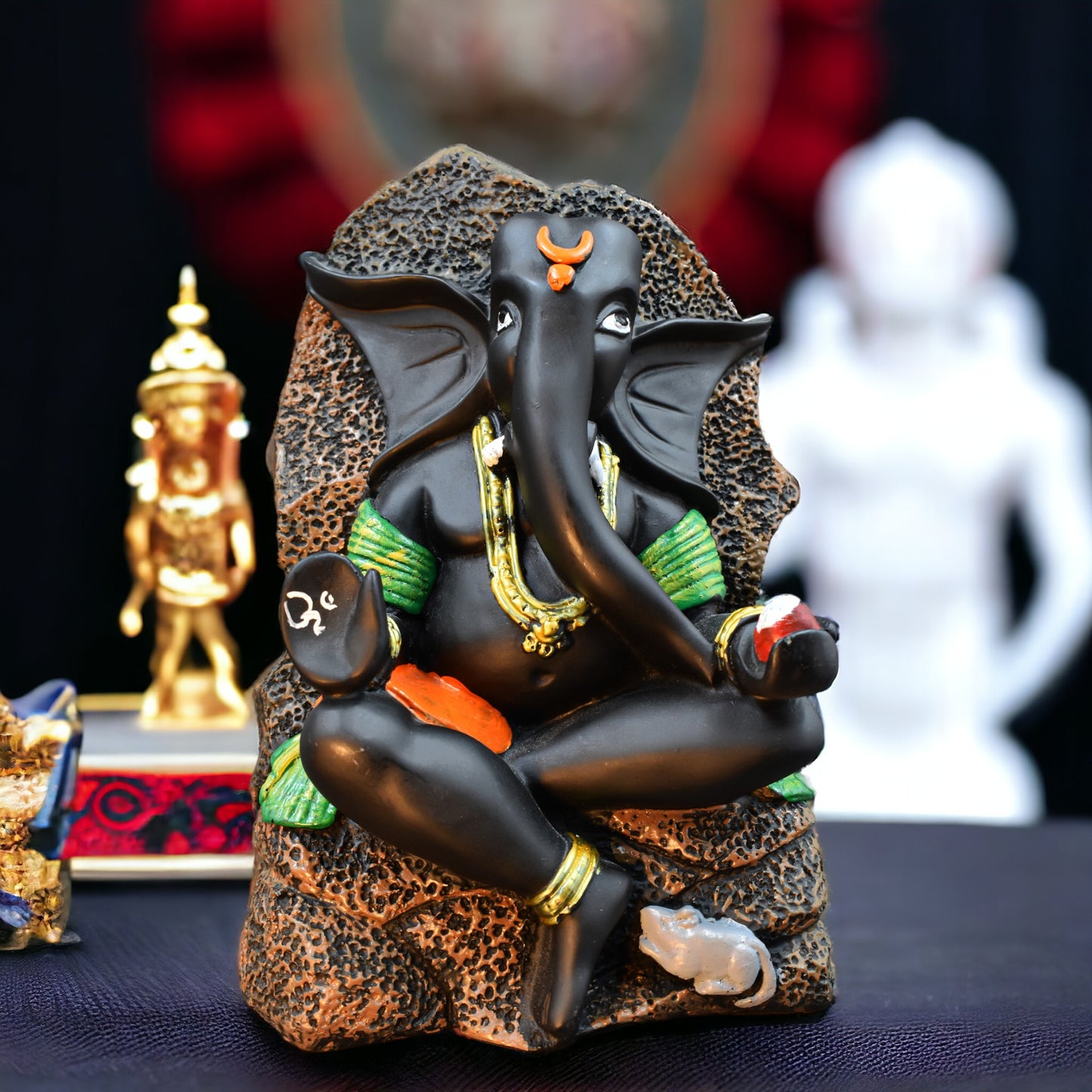 Polyresin Authentic Ganesha Lord Ganesha Ganpati With Mushak Idol Figurine Decorative Showpiece