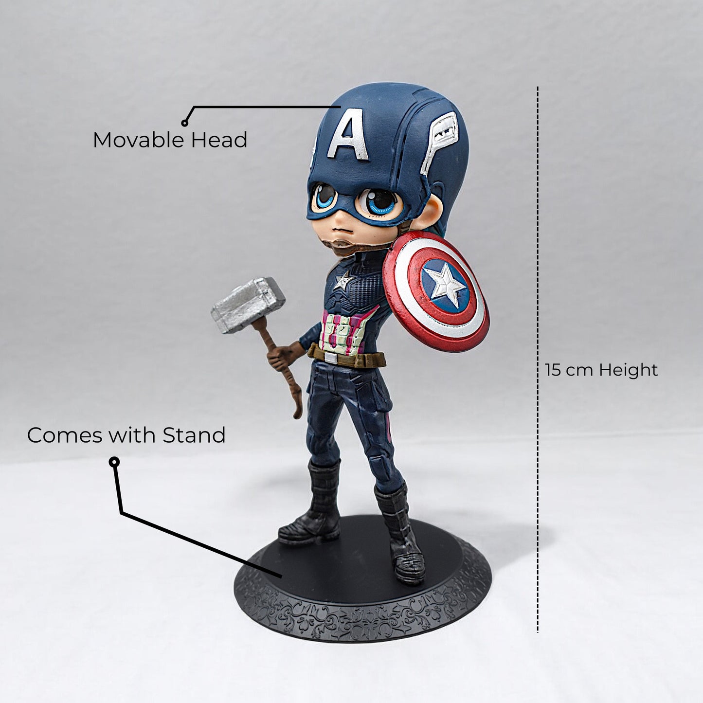 Captain America Q Style Action Figure With Stand (16 Cm Height)