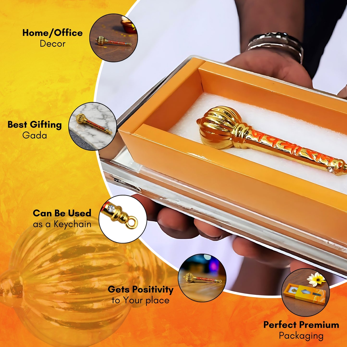 Hanuman Ji Gada "Jai Shri Ram Written" 6 Inch Premium Metal Home Decoration And Gift Purpose