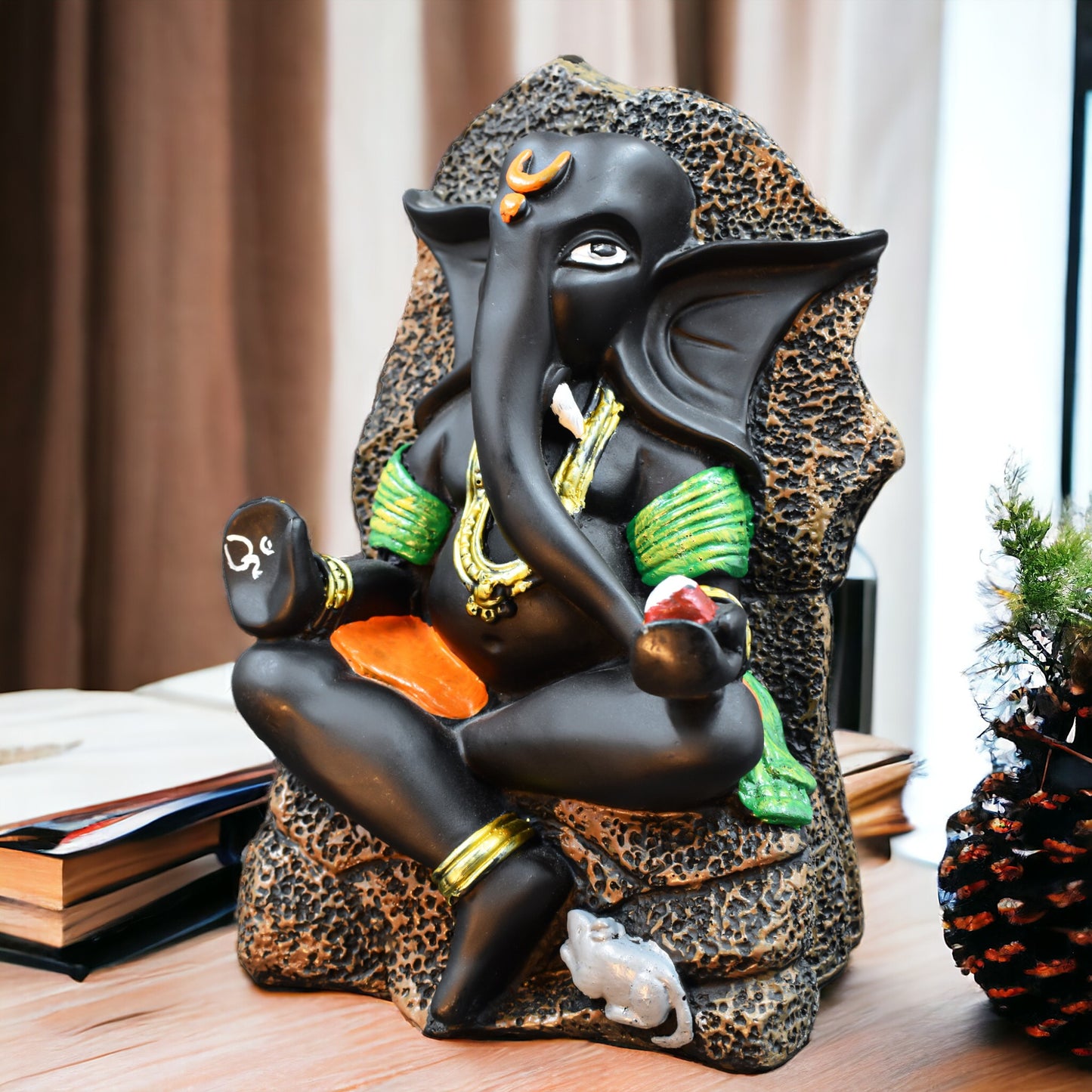 Polyresin Authentic Ganesha Lord Ganesha Ganpati With Mushak Idol Figurine Decorative Showpiece