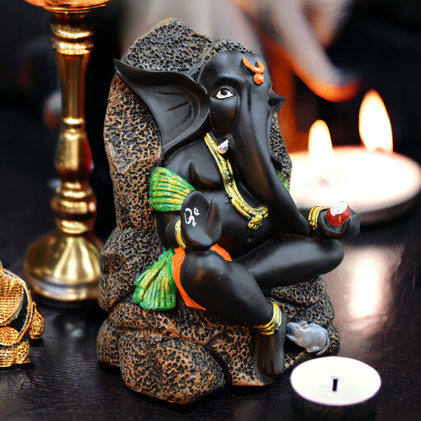 Polyresin Authentic Ganesha Lord Ganesha Ganpati With Mushak Idol Figurine Decorative Showpiece