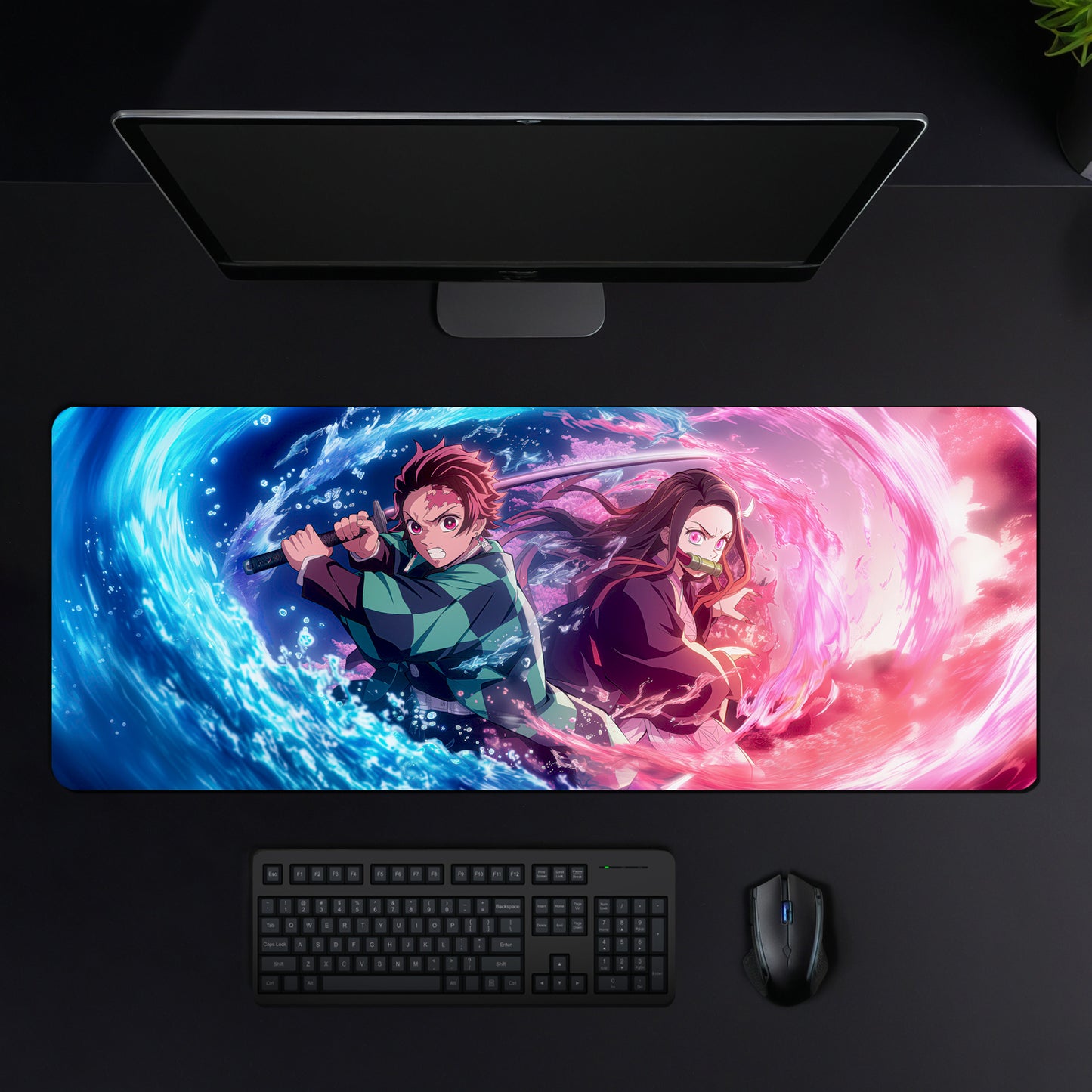 TANJIRO AND NEZUKO DUO DESK MAT (31 X 12 INCHES) - GAMING MOUSE PAD | RUBBER DESK MAT