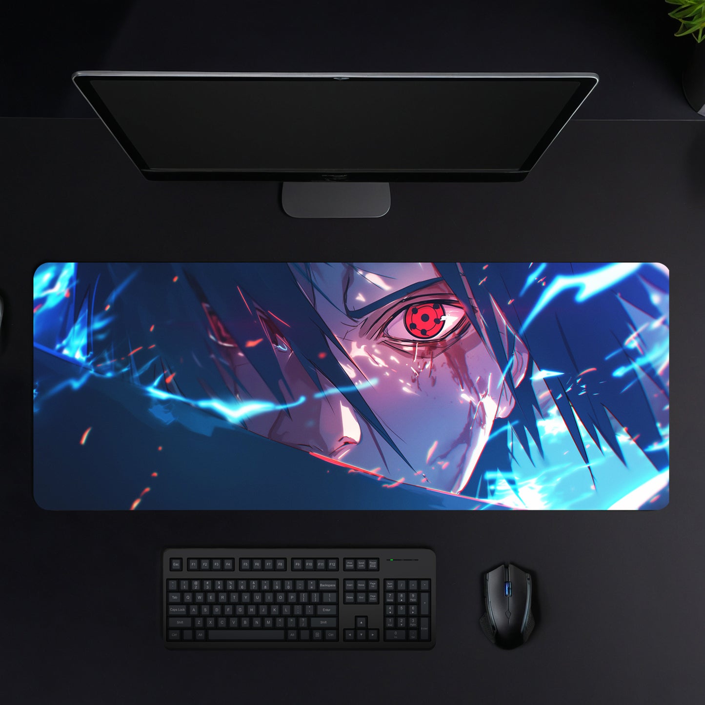 SASUKE UCHIHA SHARINGAN EYE DESK MAT (31 X 12 INCHES) - GAMING MOUSE PAD | RUBBER BASE DESK MAT