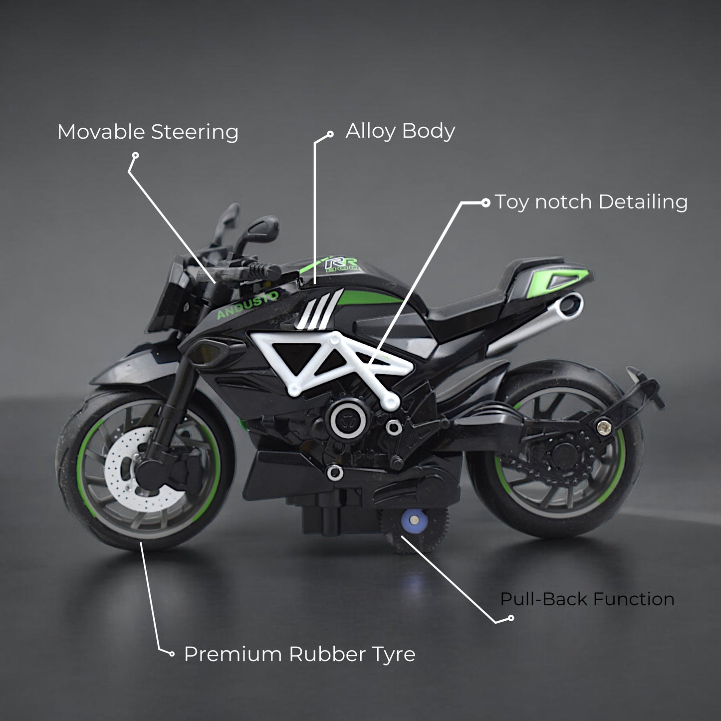 Super Sports Bike With Pull Back Function With Premium Detailings - Green
