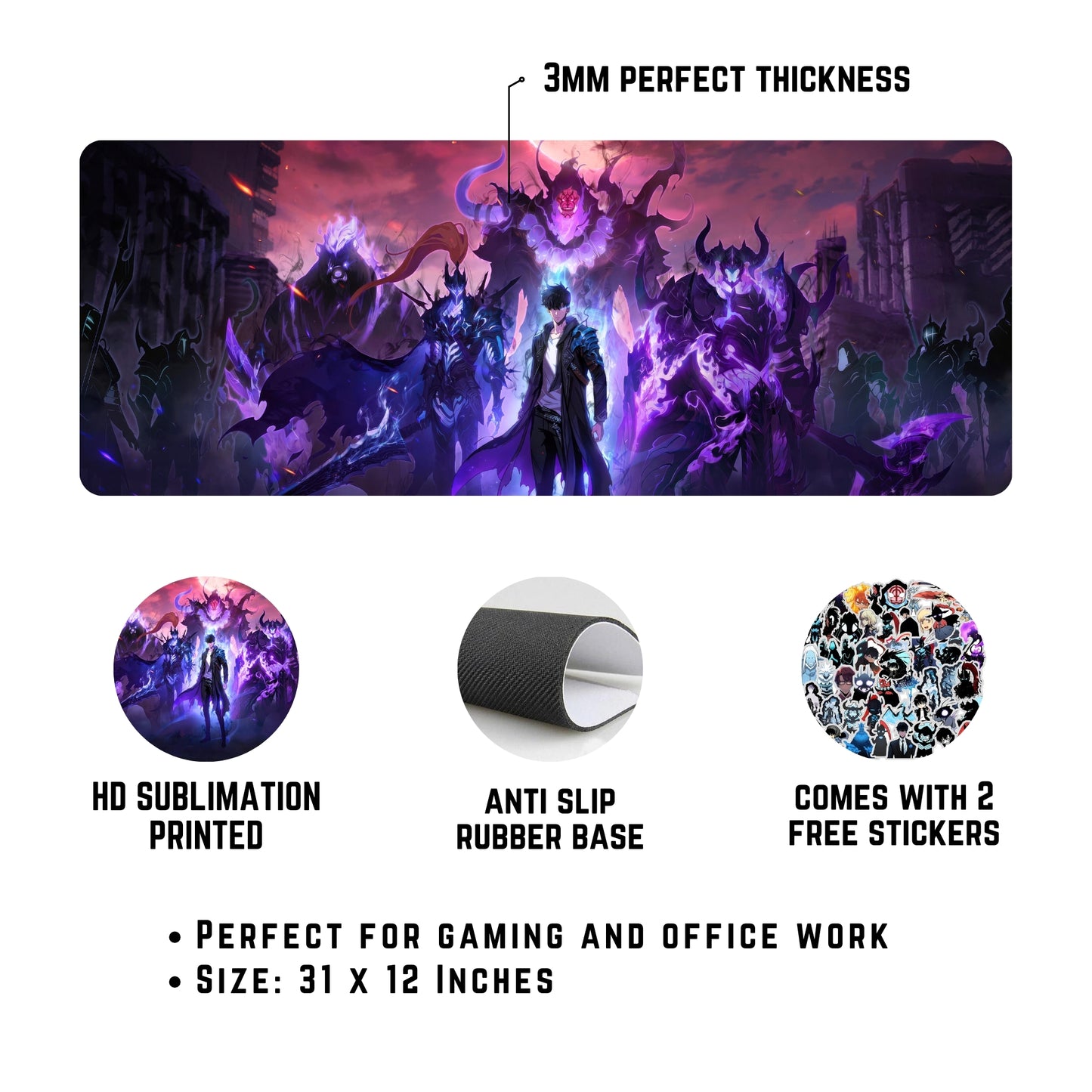 Solo Leveling Mouse Pad (31 X 12 Inches) - Gaming Mouse Pad | Rubber Base Desk Mat