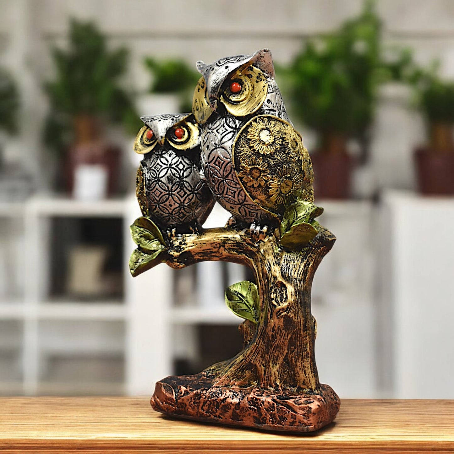 Resin Owl Pair Statue Sitting on Tree Bird Showpiece for Home Decor/Office Table Top Decorative/Owl Statue for Showpiece/Living Room Decoration/Garden Decor/Gift Item