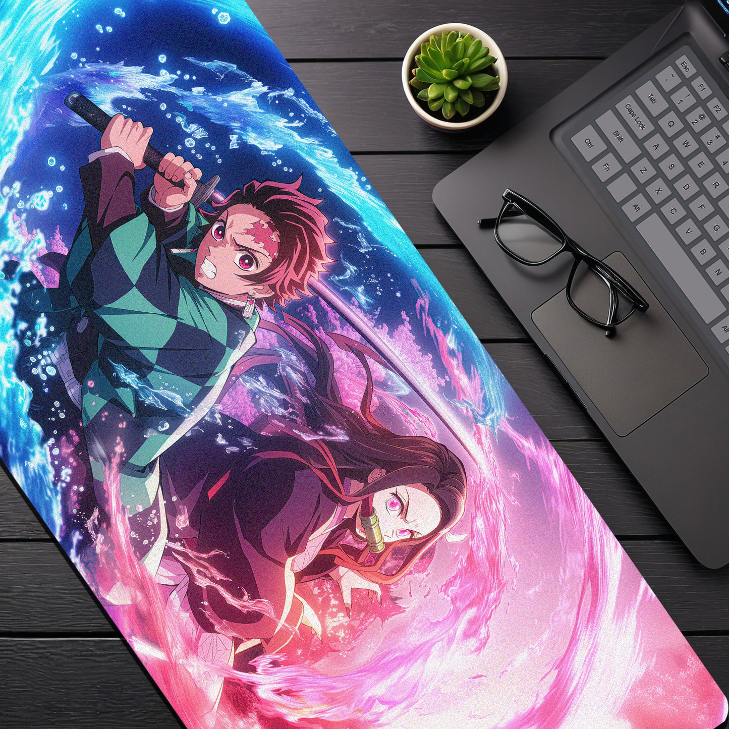 TANJIRO AND NEZUKO DUO DESK MAT (31 X 12 INCHES) - GAMING MOUSE PAD | RUBBER DESK MAT