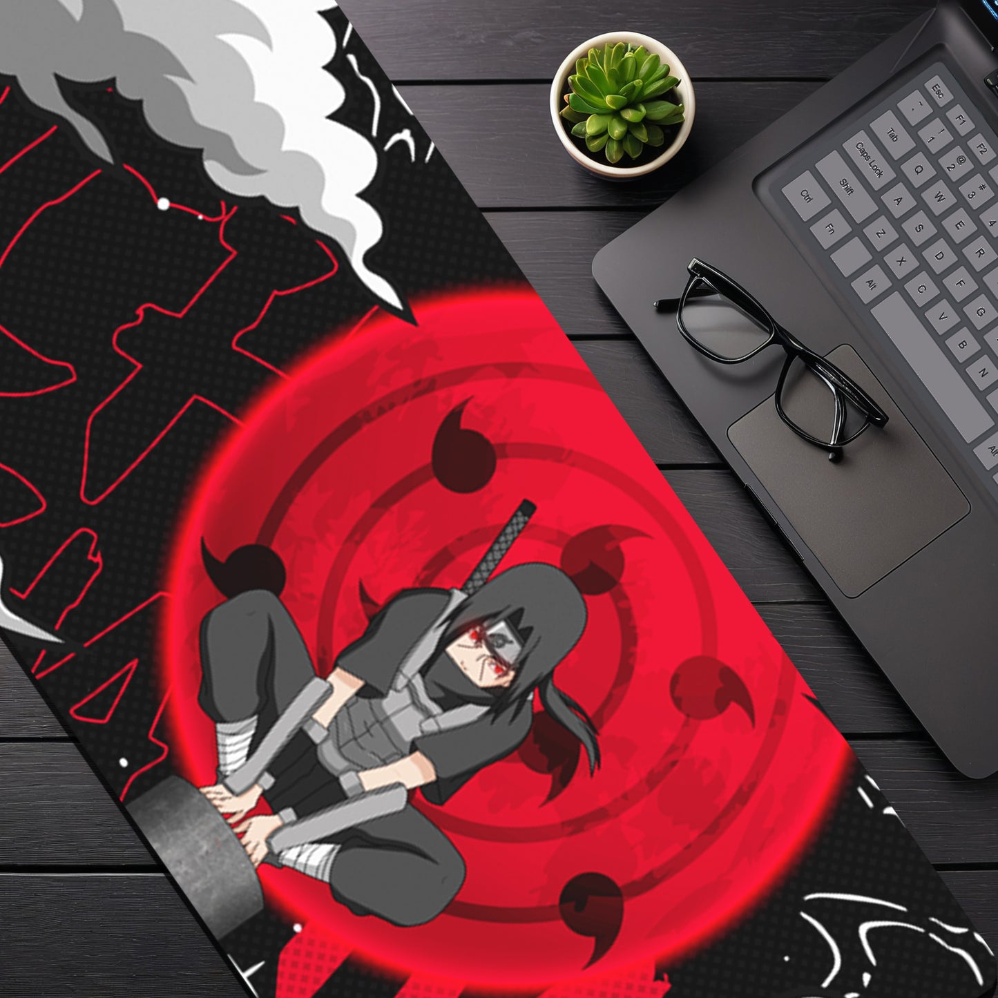ITACHI UCHIHA PREMIUM EDITION DESK MAT (31 X 12 INCHES) - GAMING MOUSE PAD | RUBBER BASE DESK MAT