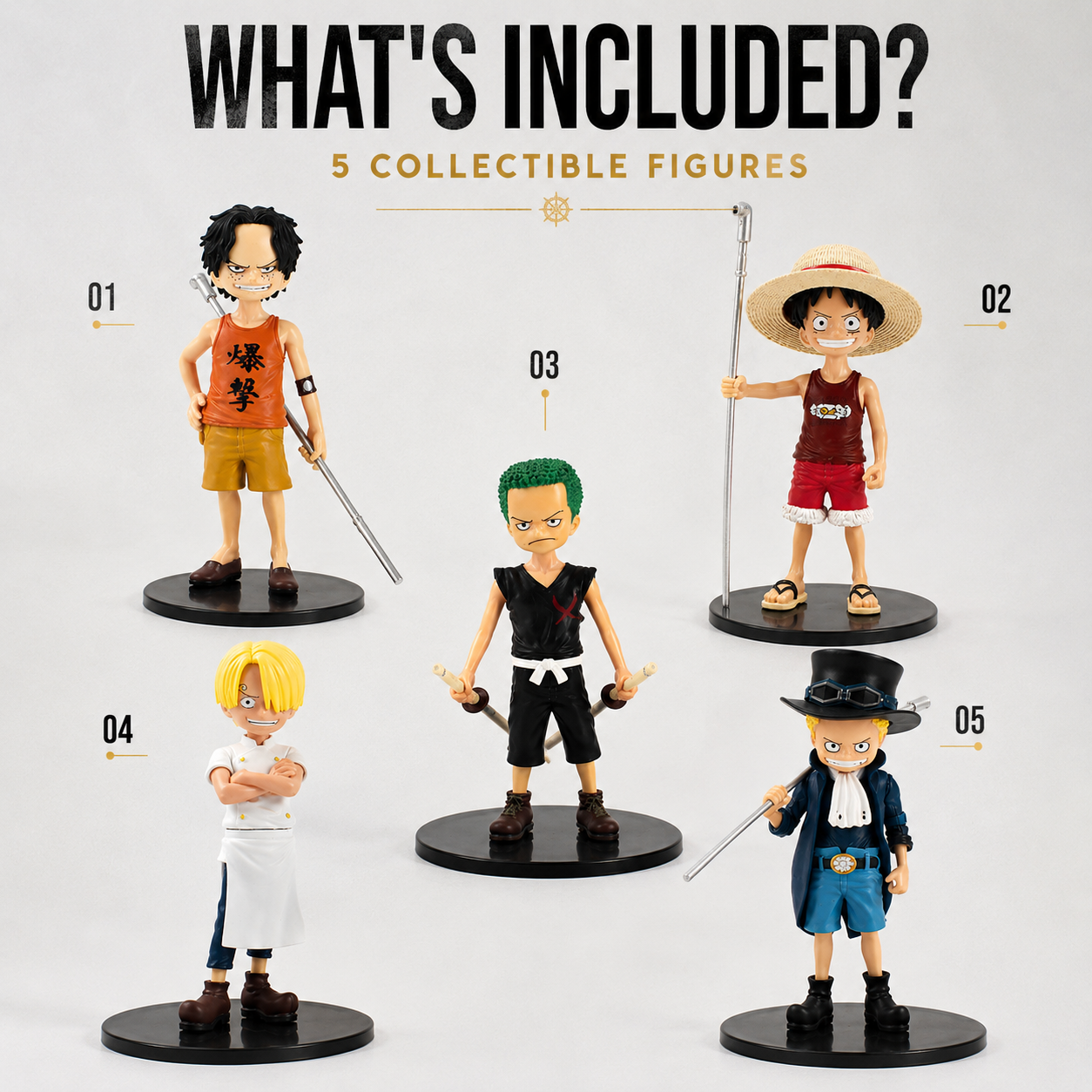 One Piece Pirate Crew Action Figure Set with Accessories (Pack of 5)
