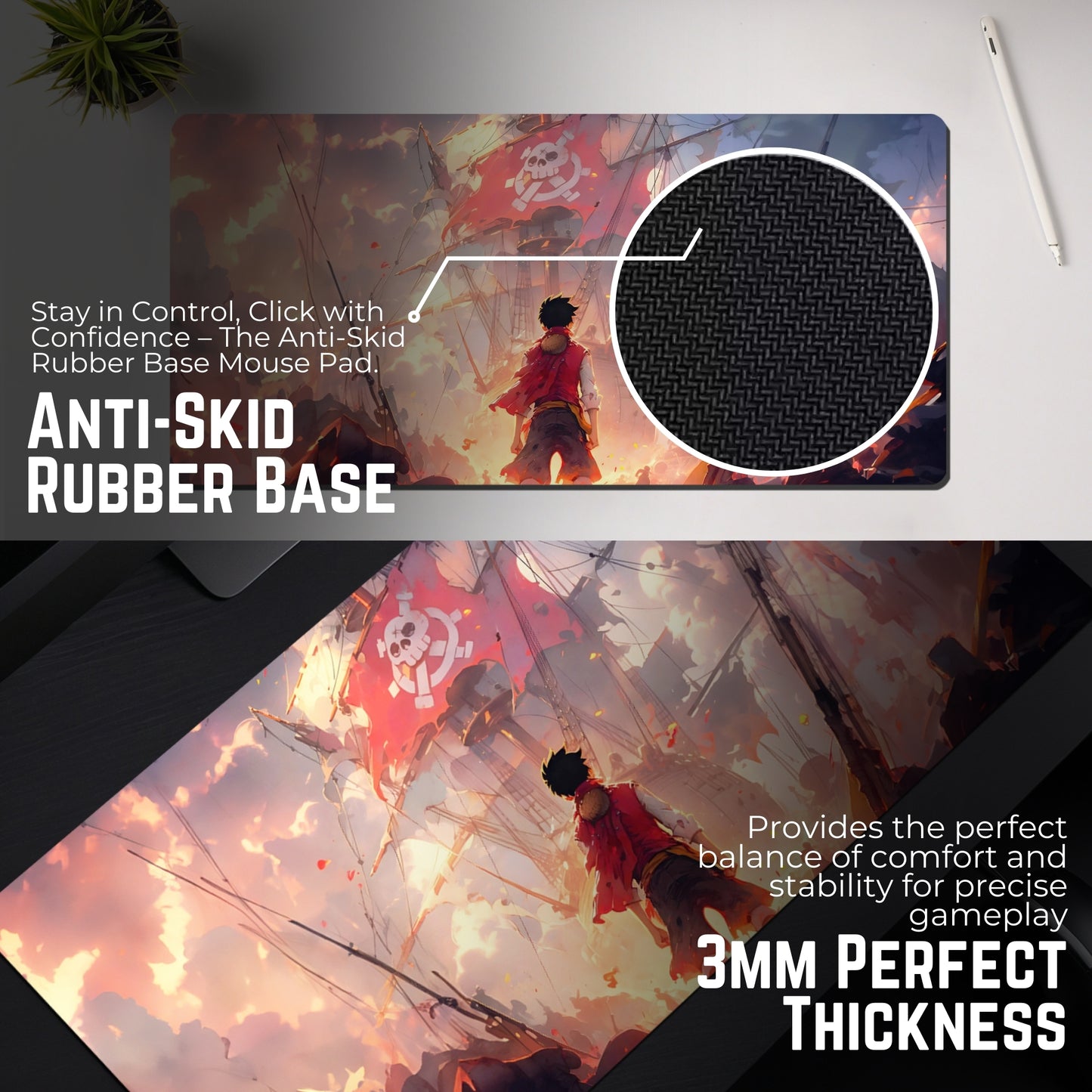 MONKEY D. LUFFY MOUSE PAD (23 X 11 INCHES) - GAMING MOUSE PAD | RUBBER BASE DESK MAT