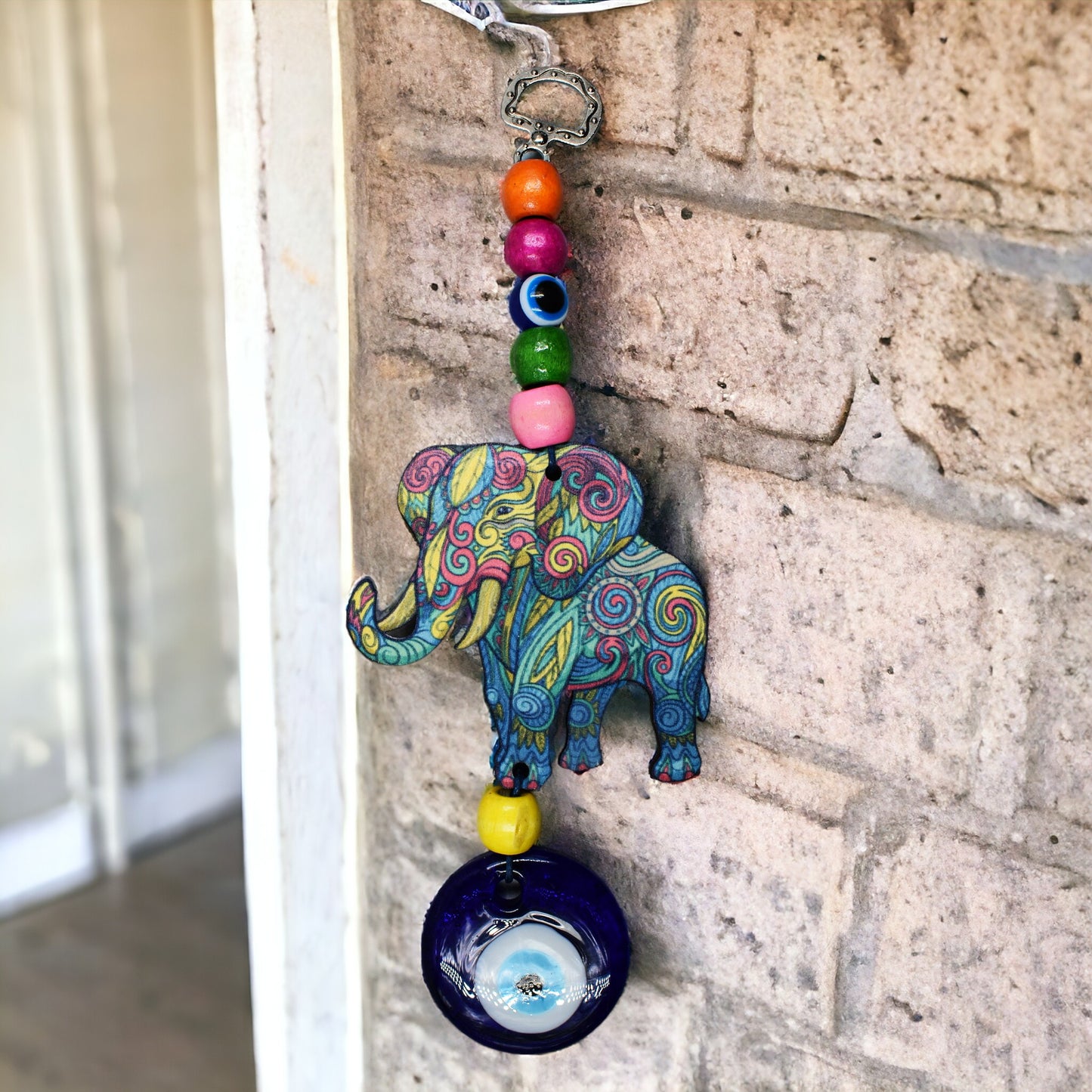 Evil Eye Turkish Hanging Accessories Home Kitchen Wall Decor Front Entrance Door Nazar Battu Good Luck Decorative Vastu Suraksha Drishti Bommai Showpiece Items (Elephant)