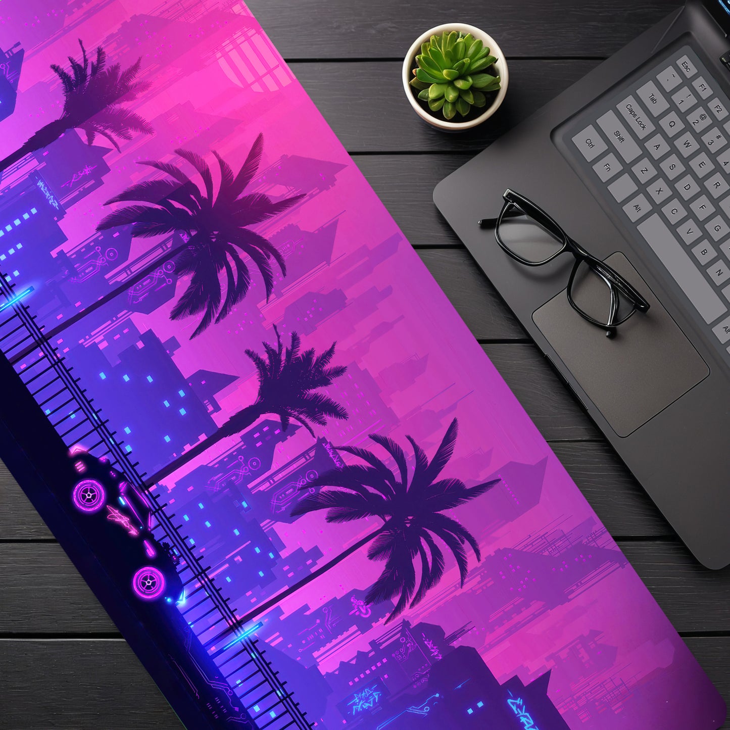 CYBERPUNK CITY MOUSE PAD (31 X 12 INCHES) - GAMING MOUSE PAD | RUBBER BASE DESK MAT