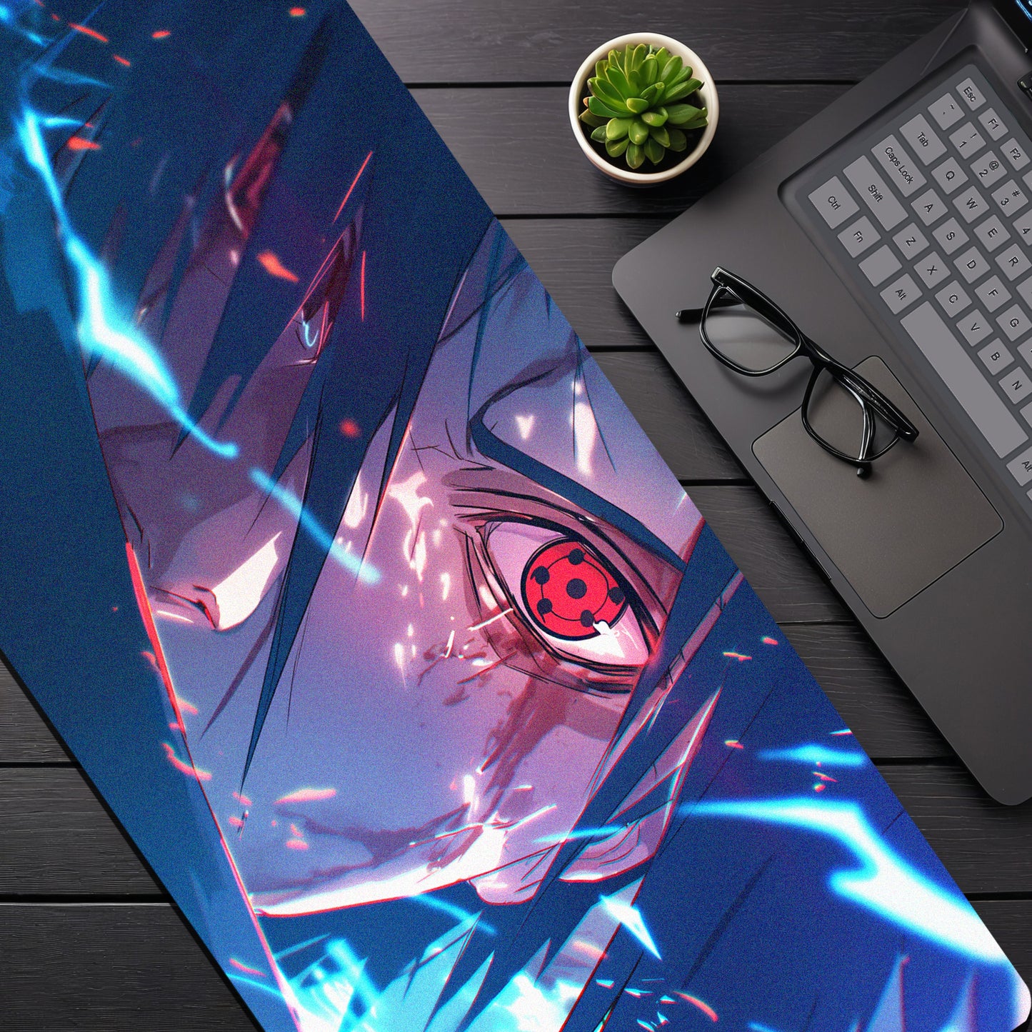 SASUKE UCHIHA SHARINGAN EYE DESK MAT (31 X 12 INCHES) - GAMING MOUSE PAD | RUBBER BASE DESK MAT
