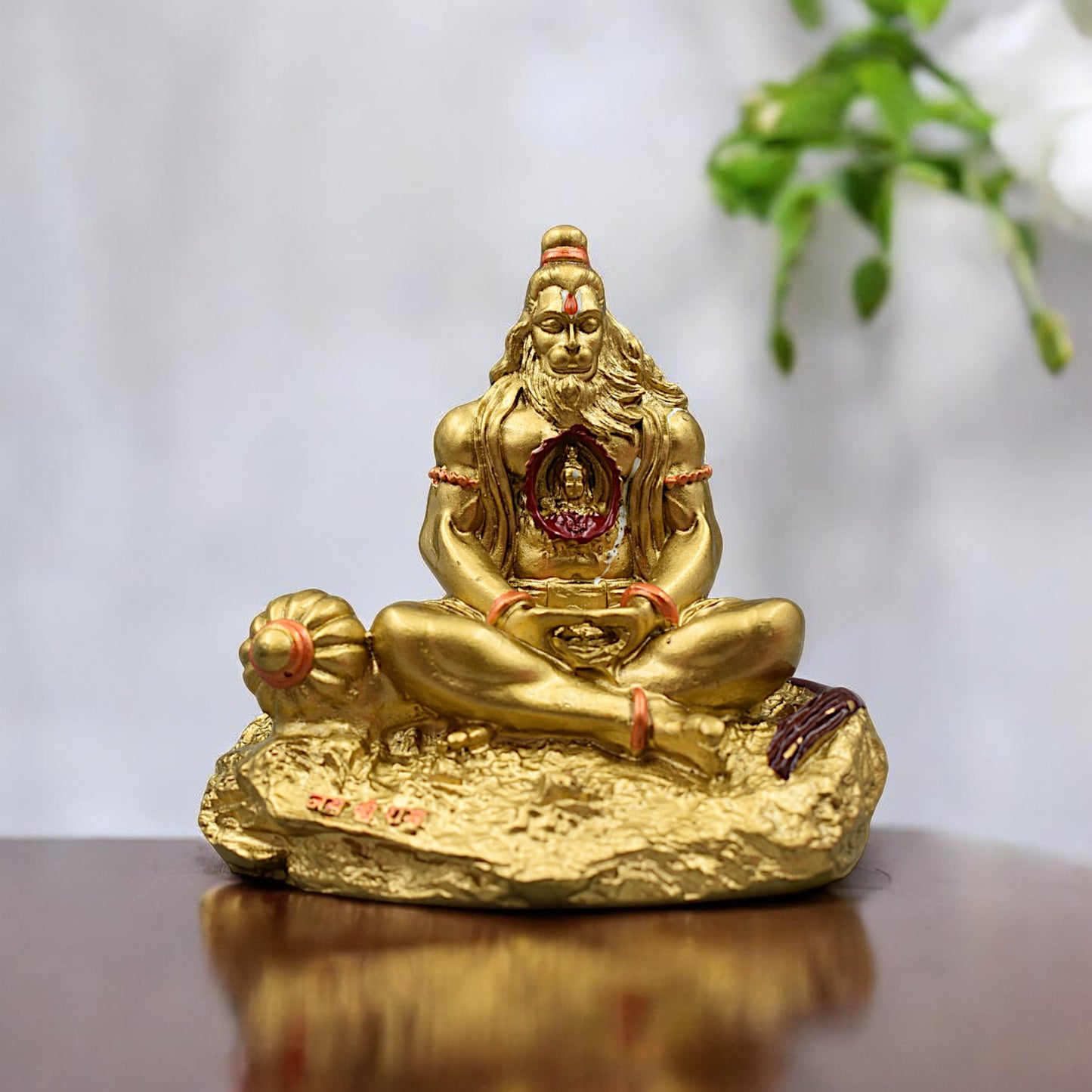 Hanuman Ji Premium Detailed Murti/statue With Sri Ram In Heart For Gift/car Dashboard/home/office Decoration (Golden)
