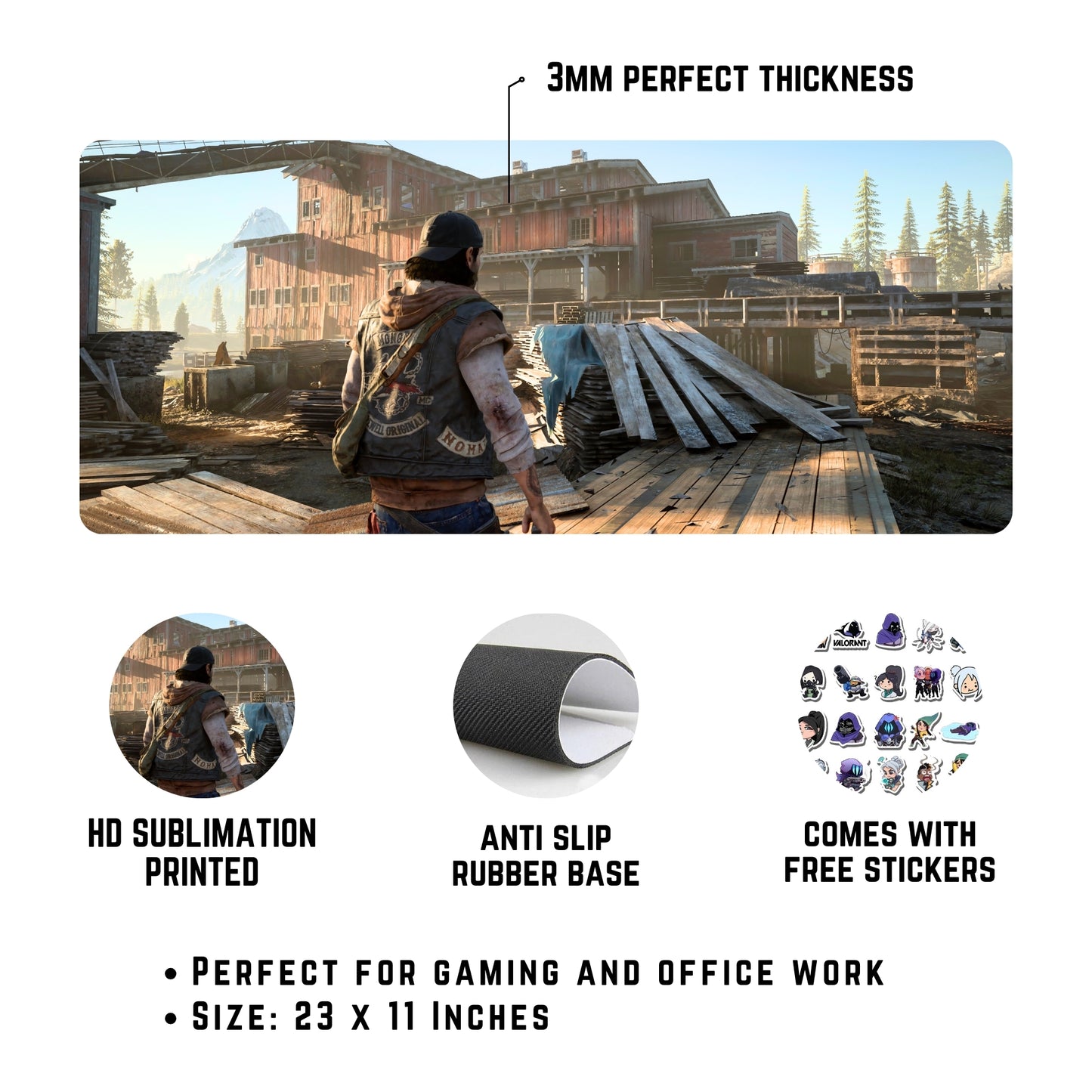 Days Gone Mouse Pad (23 X 11 Inches) - Gaming Mouse Pad | Rubber Base Desk Mat
