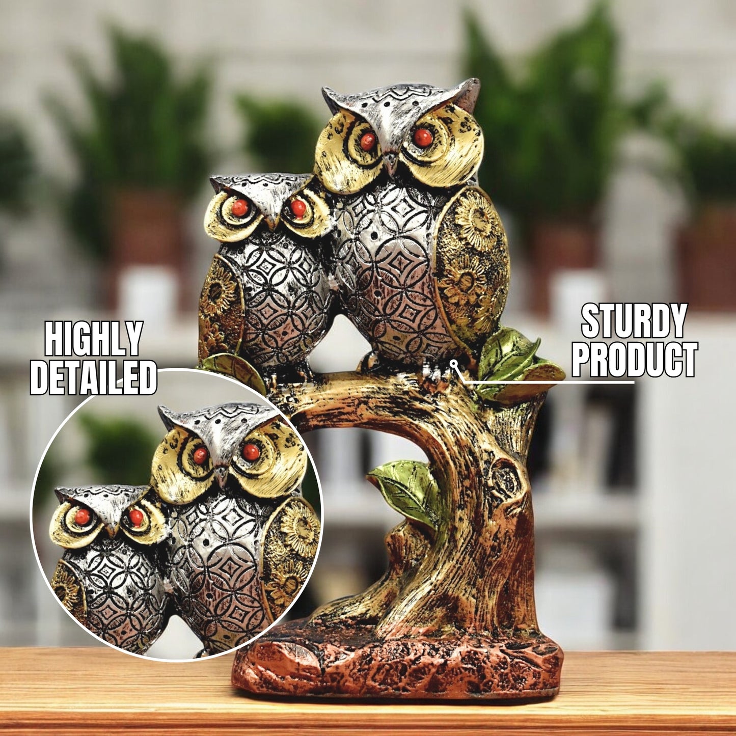 Resin Owl Pair Statue Sitting on Tree Bird Showpiece for Home Decor/Office Table Top Decorative/Owl Statue for Showpiece/Living Room Decoration/Garden Decor/Gift Item
