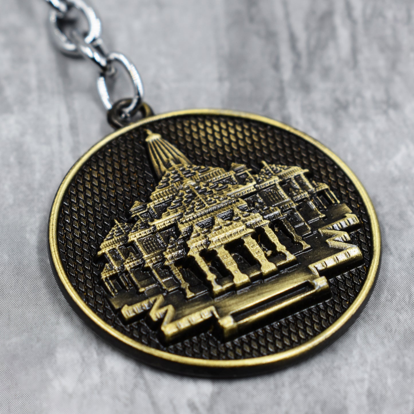 Ayodhya Jai Shree Ram - Ram Mandir Keychain Metal | Ram Mandir Keyring (Golden)