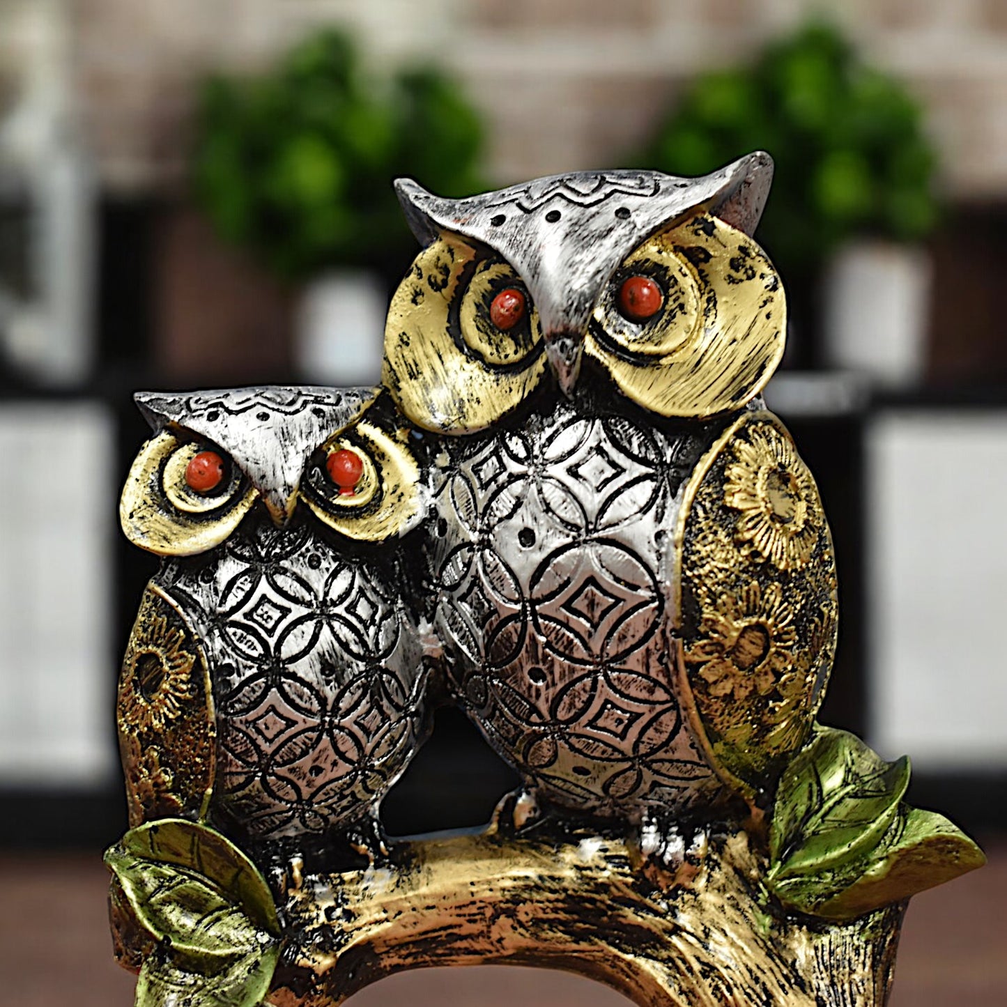 Resin Owl Pair Statue Sitting on Tree Bird Showpiece for Home Decor/Office Table Top Decorative/Owl Statue for Showpiece/Living Room Decoration/Garden Decor/Gift Item