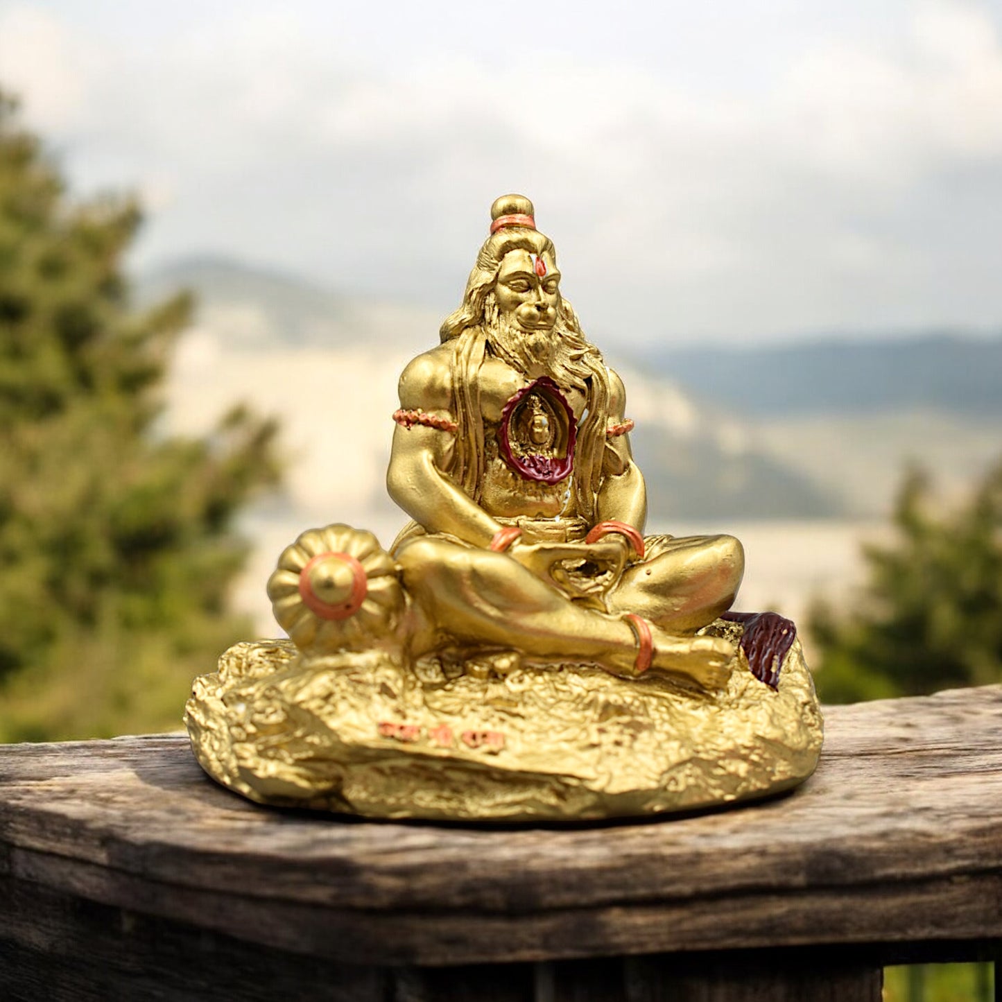 Hanuman Ji Premium Detailed Murti/statue With Sri Ram In Heart For Gift/car Dashboard/home/office Decoration (Golden)
