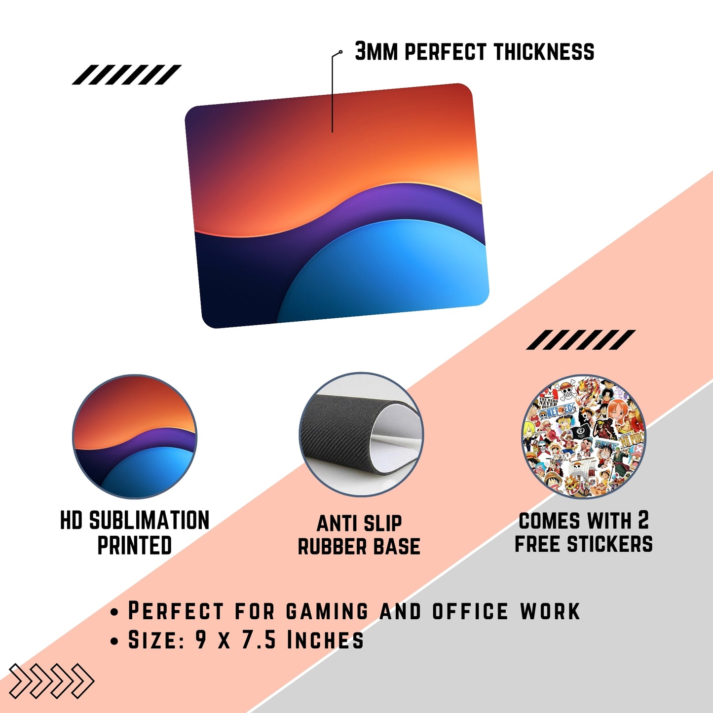 ABSTRACT MOUSE PAD (9 X 7.5 INCHES) - GAMING AND OFFICE MOUSE PAD | RUBBER BASE MOUSE PAD