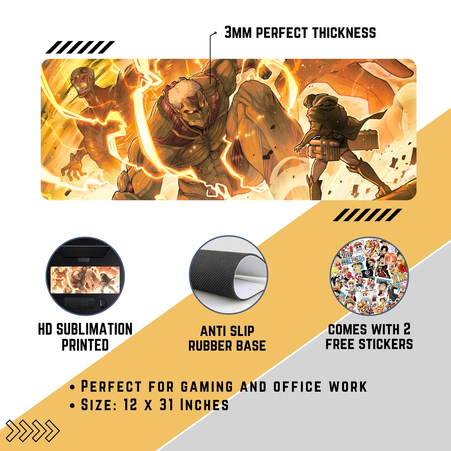 ARMORED TITAN AND COLOSSAL TITAN DESK MAT (31 X 12 INCHES) - GAMING MOUSE PAD | RUBBER BASE DESK MAT
