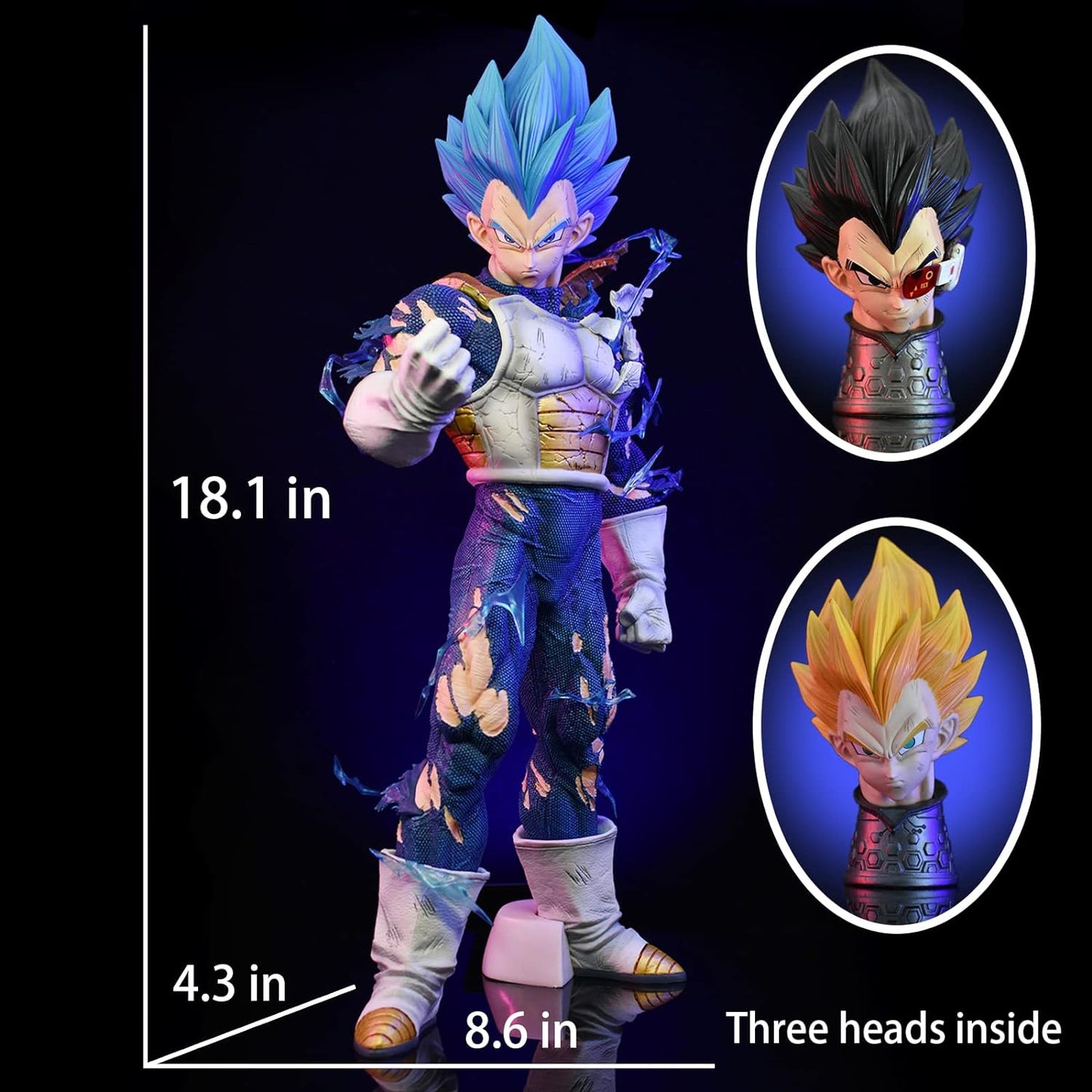 Prince Vegeta Iconic Action Figure With 4 Switchable Heads (45 Cm Height) - Dragon Ball Z