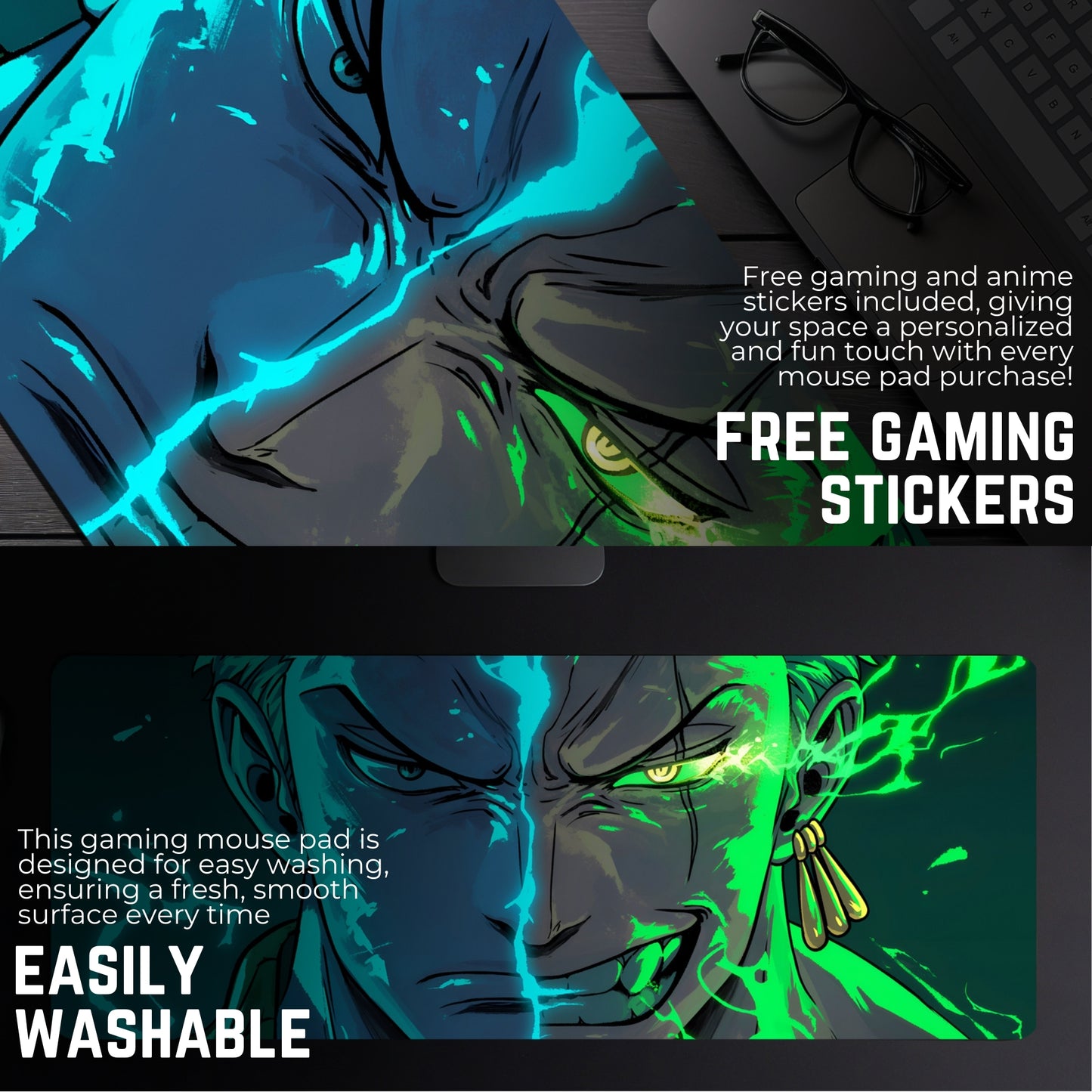 Pirate Hunter Roronoa Zoro Desk Mat (31 X 12 Inches) - Gaming Mouse Pad | Rubber Base Desk Mat