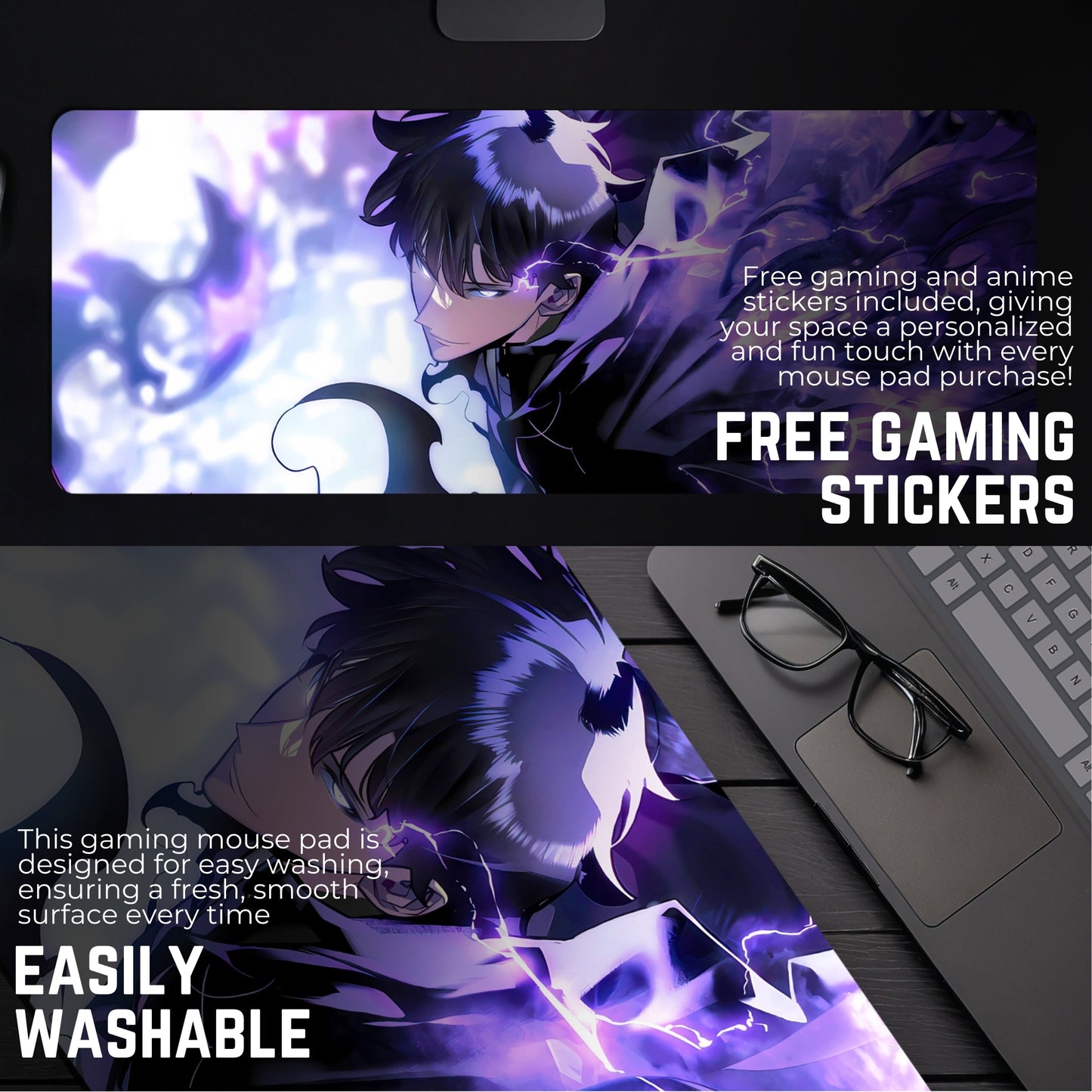 Solo Leveling - Sung Jinwoo Desk Mat (31 X 12 Inches) - Gaming Mouse Pad | Rubber Base Desk Mat