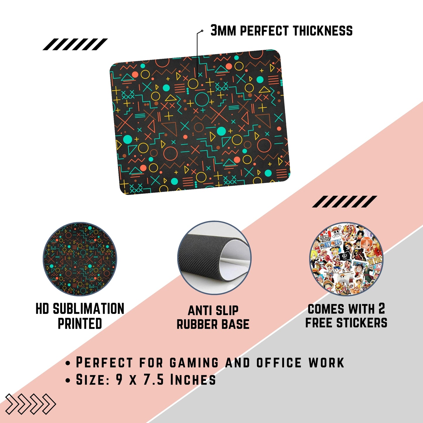 GAMING MOUSE PAD (9 X 7.5 INCHES) - GAMING AND OFFICE MOUSE PAD | RUBBER BASE MOUSE PAD