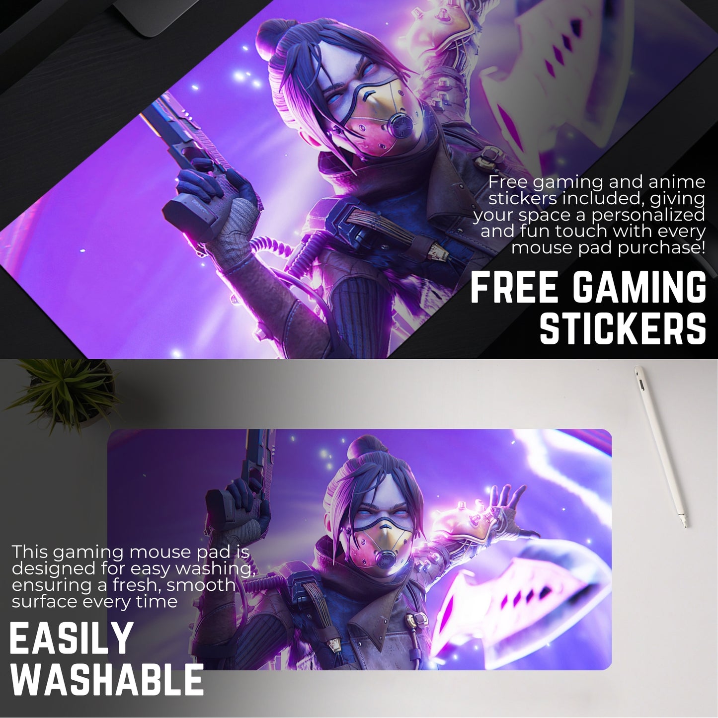 APEX LEGENDS WRAITH MOUSE PAD (23 X 11 INCHES) - GAMING MOUSE PAD | RUBBER BASE DESK MAT