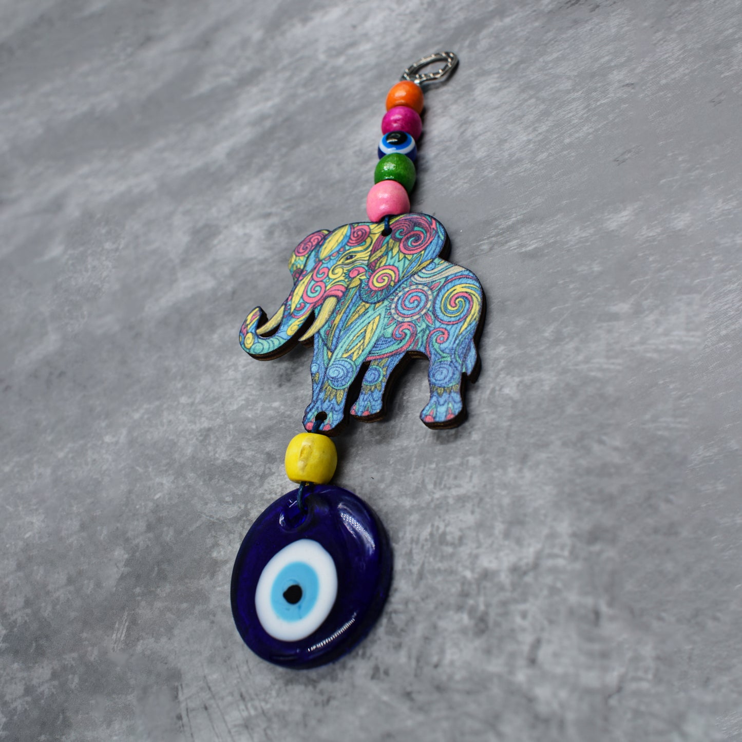 Evil Eye Turkish Hanging Accessories Home Kitchen Wall Decor Front Entrance Door Nazar Battu Good Luck Decorative Vastu Suraksha Drishti Bommai Showpiece Items (Elephant)
