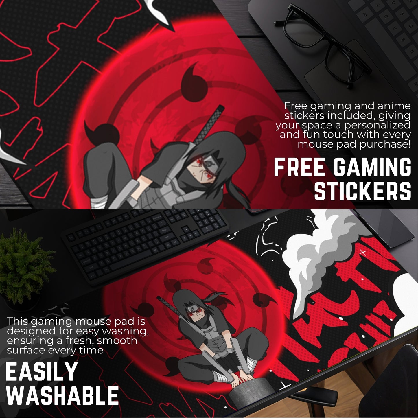 ITACHI UCHIHA PREMIUM EDITION DESK MAT (31 X 12 INCHES) - GAMING MOUSE PAD | RUBBER BASE DESK MAT