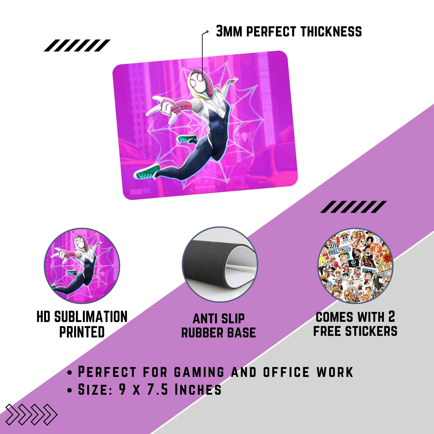 SPIDER WOMAN MOUSE PAD (9 X 7.5 INCHES) - GAMING AND OFFICE MOUSE PAD | RUBBER BASE MOUSE PAD
