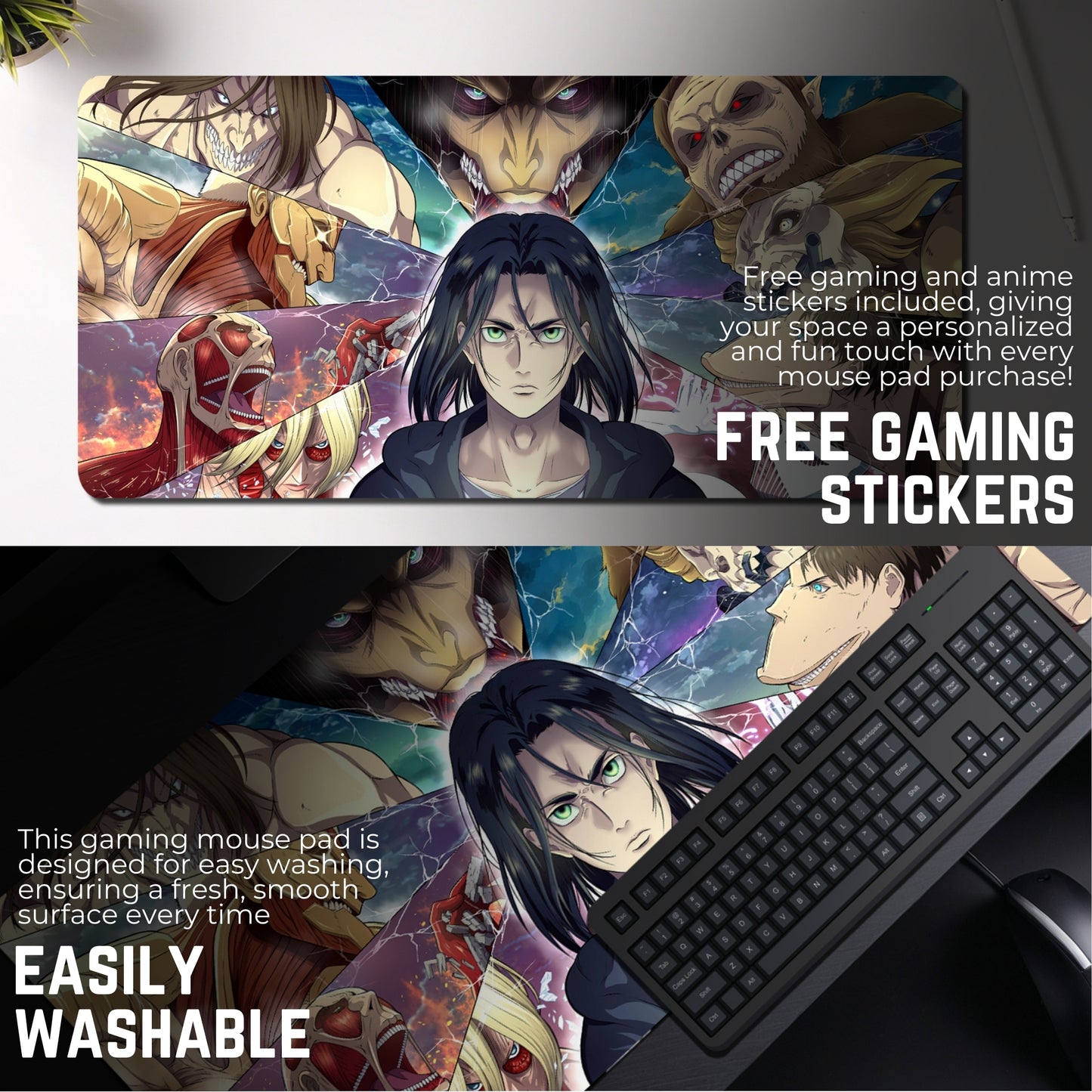ATTACK ON TITAN - EREN YEAGER MOUSE PAD (23 X 11 INCHES) - GAMING MOUSE PAD | RUBBER BASE DESK MAT