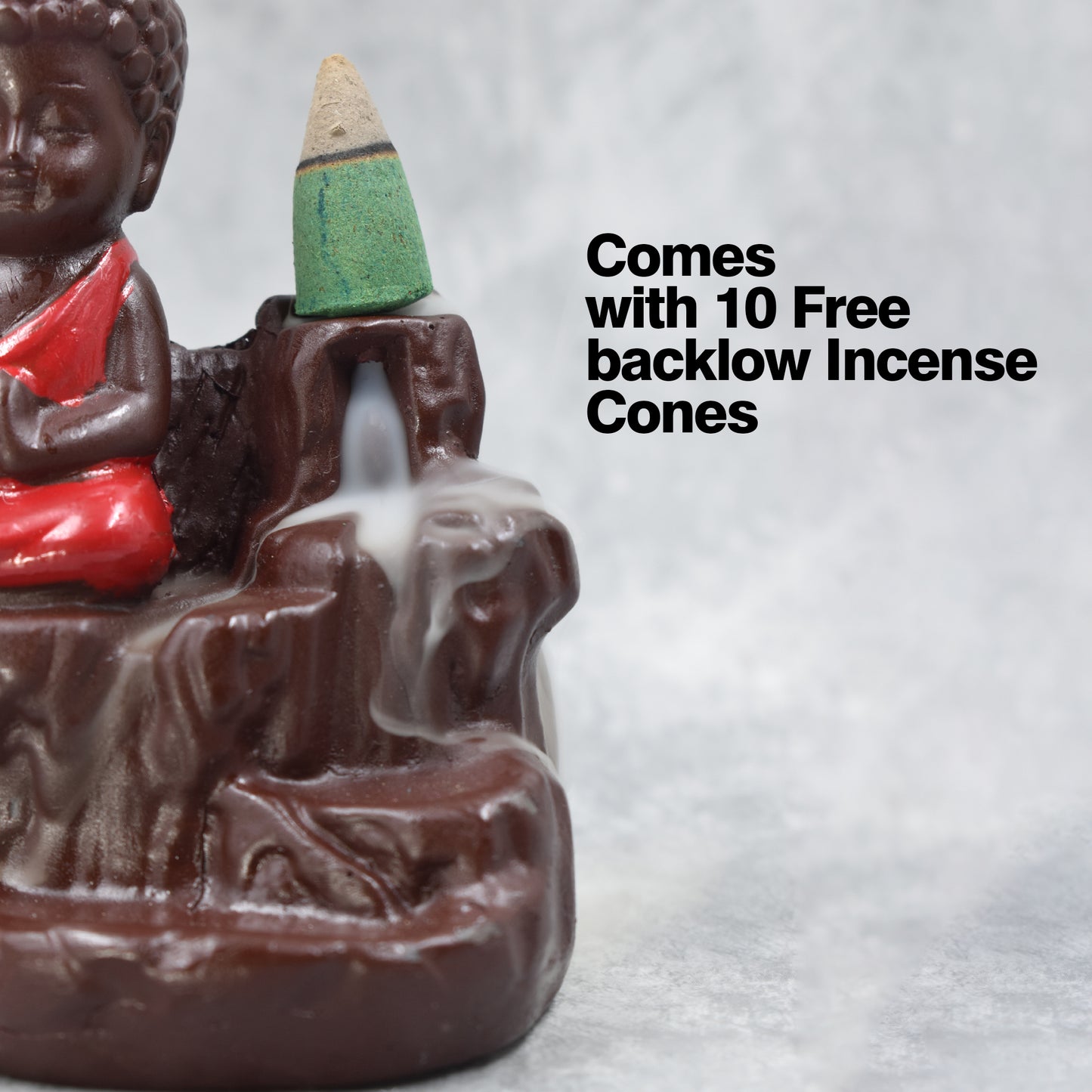 Monk Buddha Smoke Backflow Statue Smoke Fountain Meditating With Free 10 Backflow Incense Cones