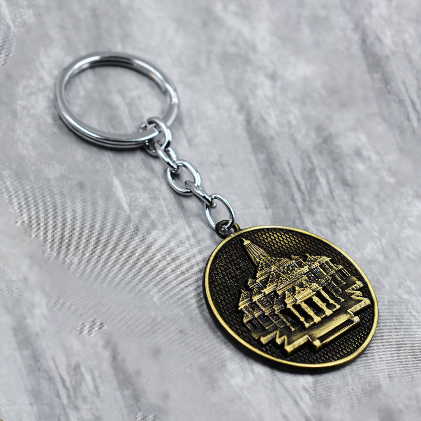 Ayodhya Jai Shree Ram - Ram Mandir Keychain Metal | Ram Mandir Keyring (Golden)