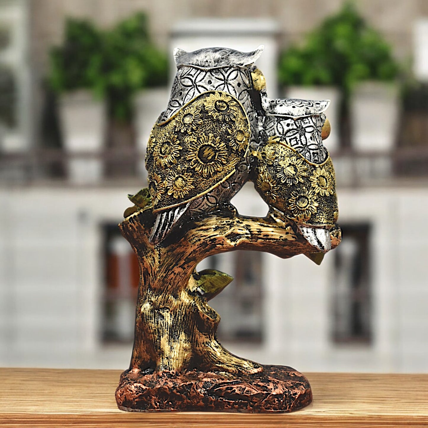 Resin Owl Pair Statue Sitting on Tree Bird Showpiece for Home Decor/Office Table Top Decorative/Owl Statue for Showpiece/Living Room Decoration/Garden Decor/Gift Item