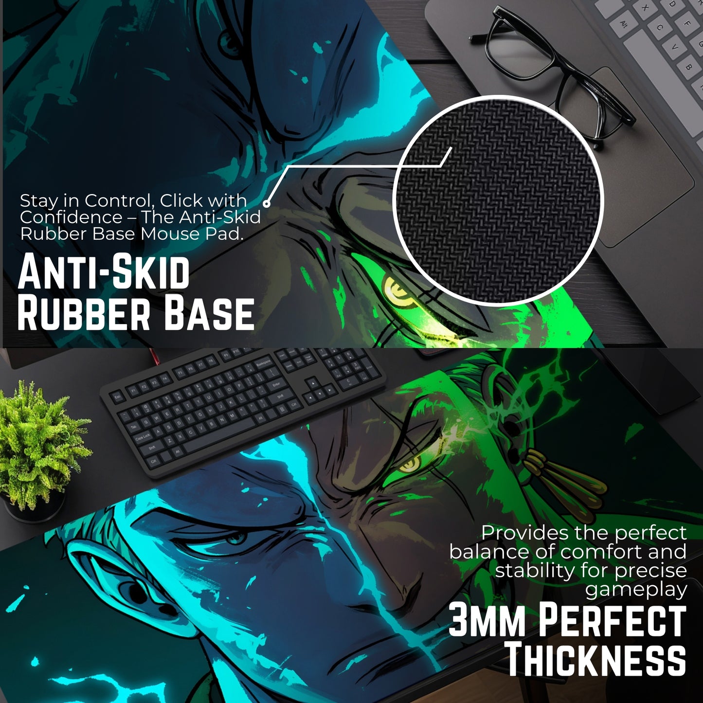 Pirate Hunter Roronoa Zoro Desk Mat (31 X 12 Inches) - Gaming Mouse Pad | Rubber Base Desk Mat