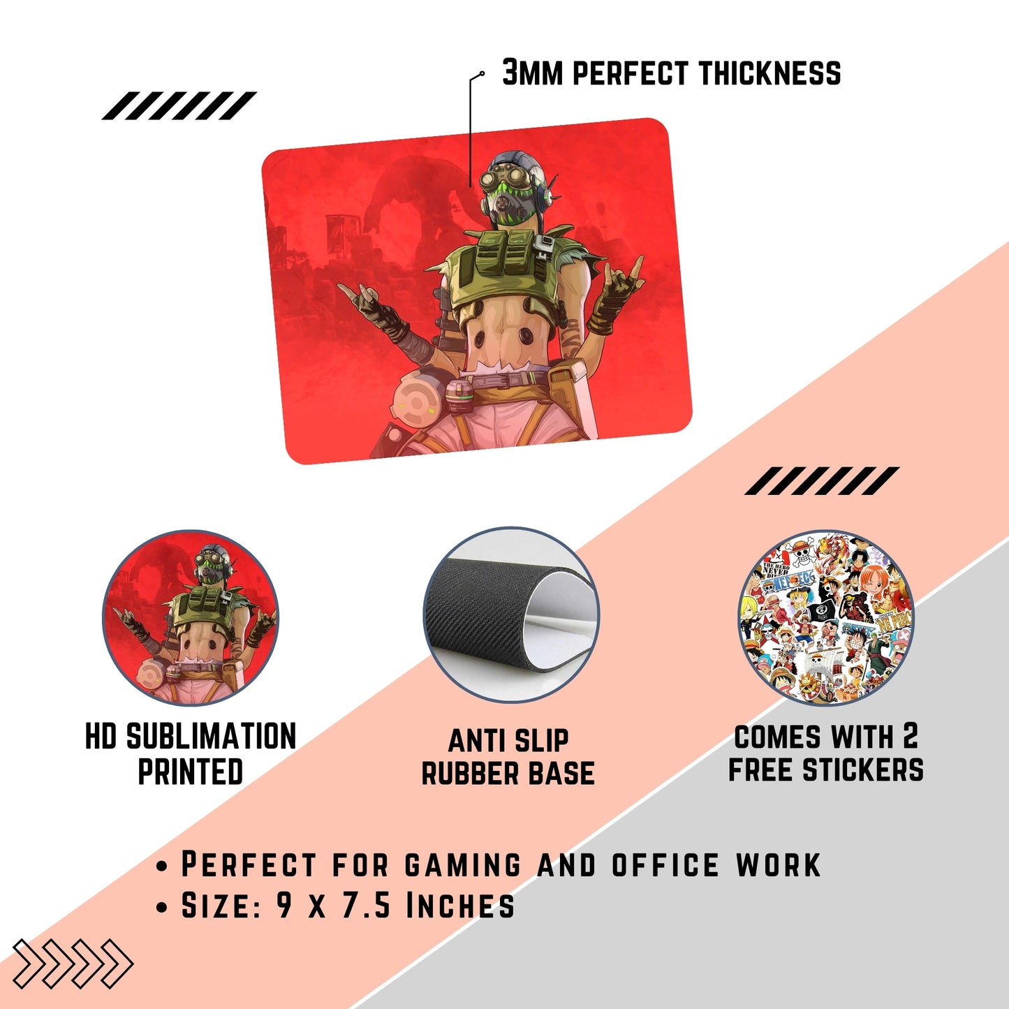 APEX LEGENDS - OCTANE MOUSE PAD (9 X 7.5 INCHES) - GAMING AND OFFICE MOUSE PAD | RUBBER BASE MOUSE PAD