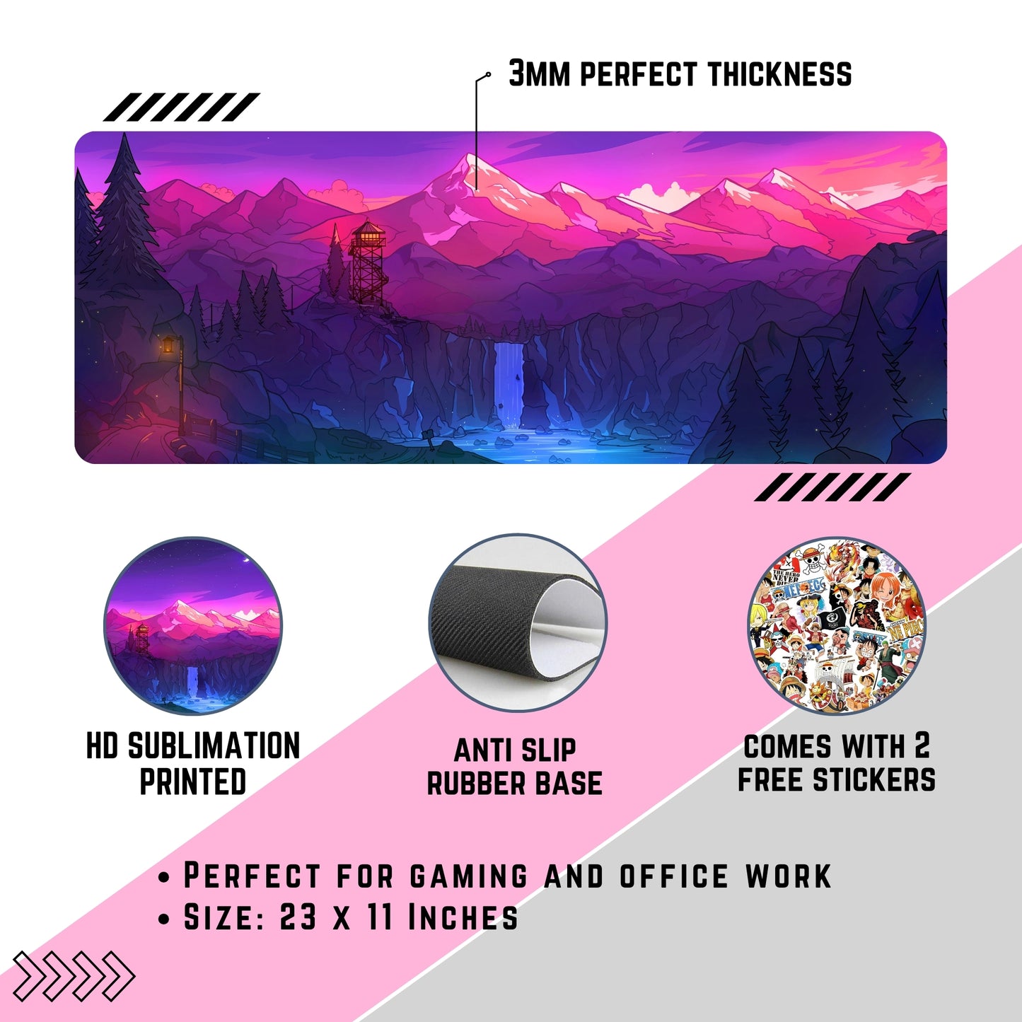 ABSTRACT MOUSE PAD (23 X 11 INCHES) - GAMING MOUSE PAD | RUBBER BASE DESK MAT