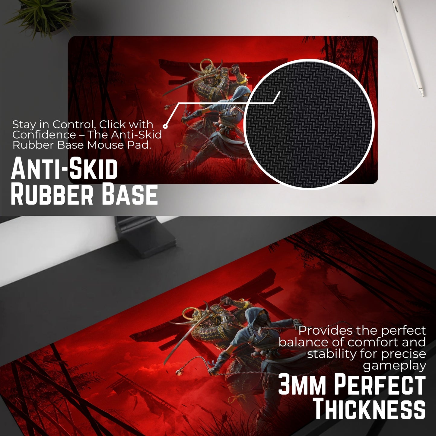 ASSASSIN CREED SHADOWS MOUSE PAD (23 X 11 INCHES) - GAMING MOUSE PAD | RUBBER BASE DESK MAT