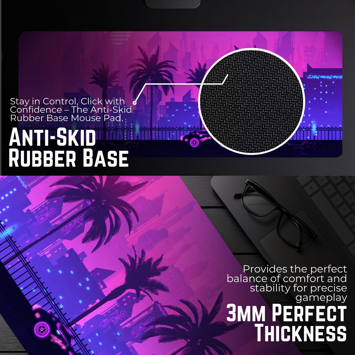 CYBERPUNK CITY MOUSE PAD (31 X 12 INCHES) - GAMING MOUSE PAD | RUBBER BASE DESK MAT