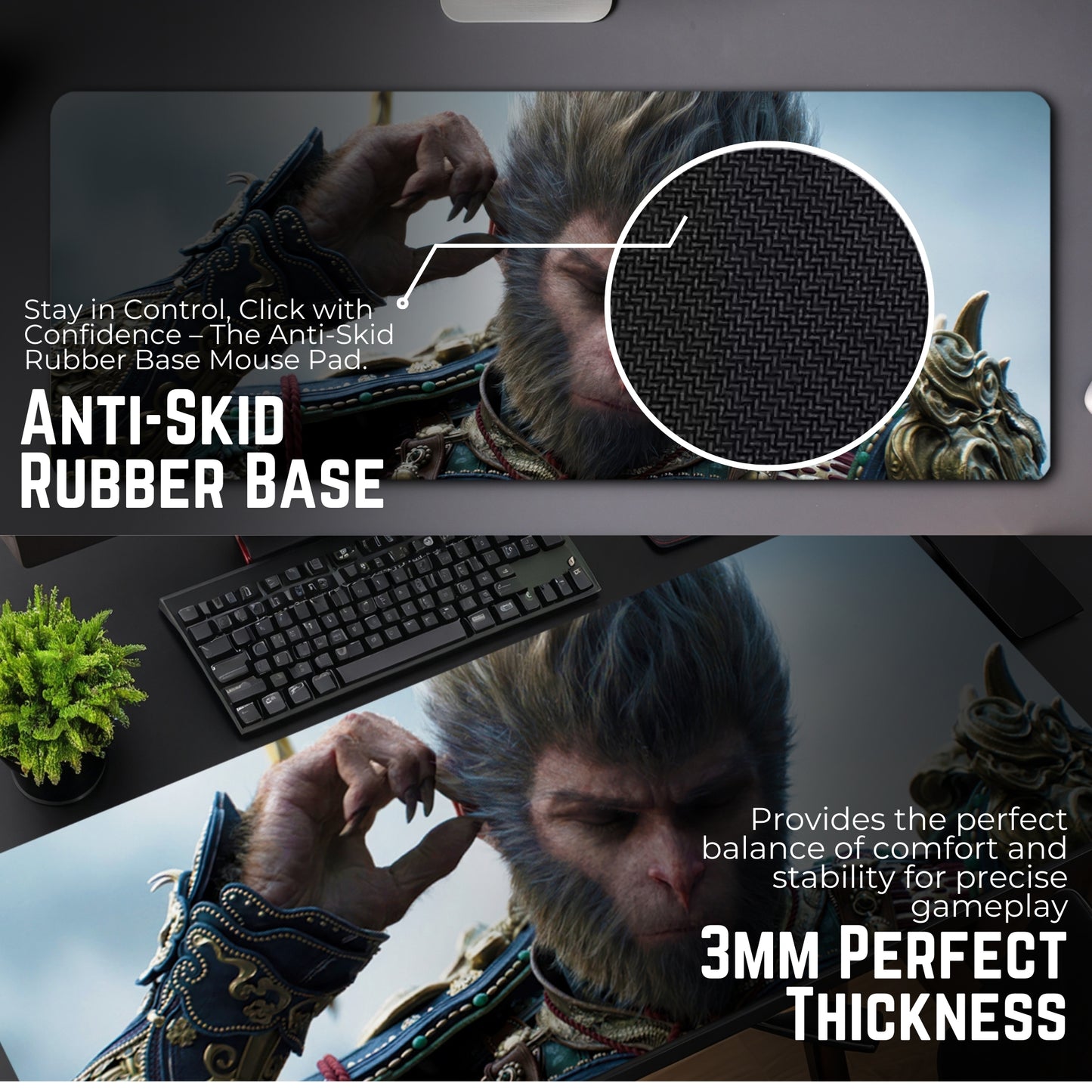 BLACK MYTH: WUKONG MOUSE PAD (31 X 12 INCHES) - GAMING MOUSE PAD | RUBBER BASE DESK MAT