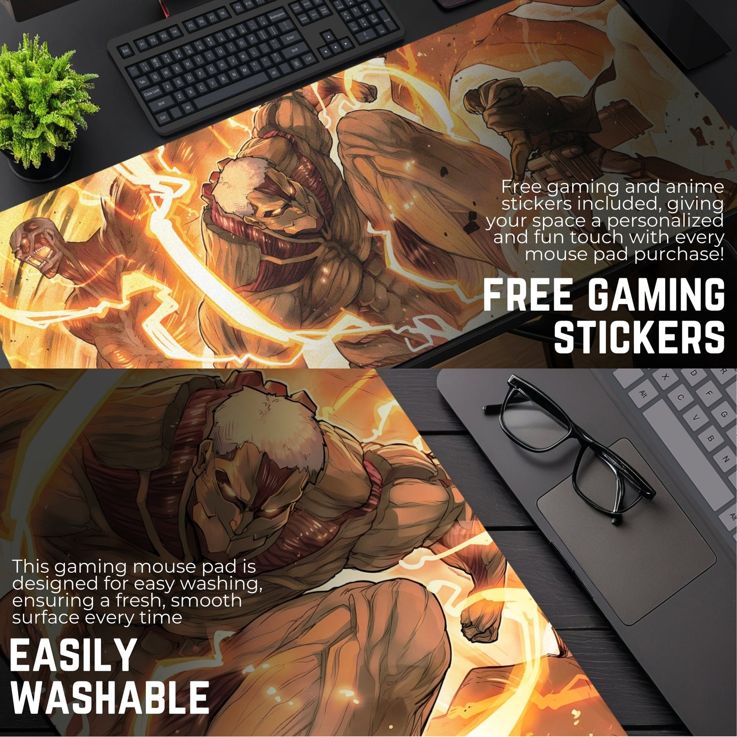 ARMORED TITAN AND COLOSSAL TITAN DESK MAT (31 X 12 INCHES) - GAMING MOUSE PAD | RUBBER BASE DESK MAT