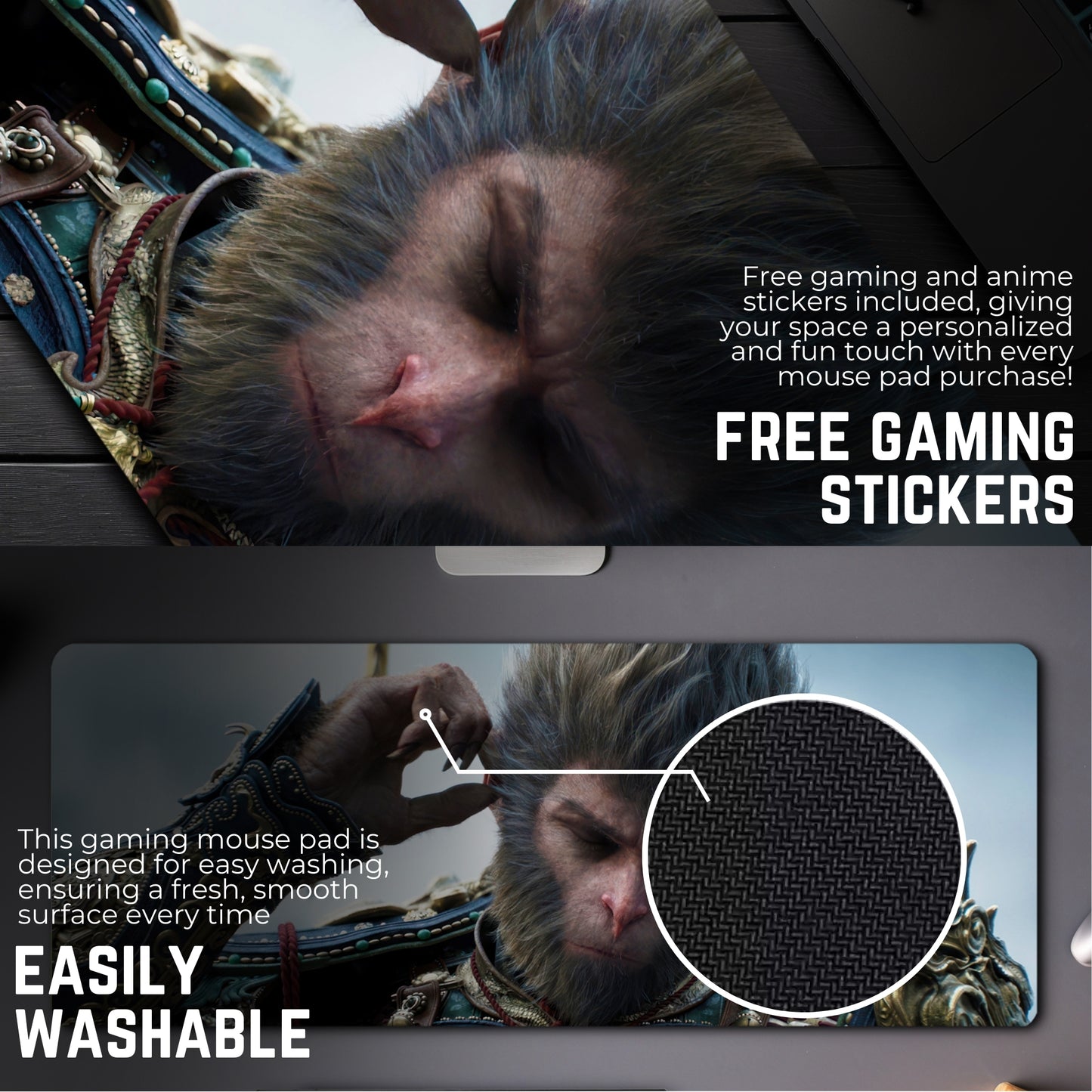 BLACK MYTH: WUKONG MOUSE PAD (31 X 12 INCHES) - GAMING MOUSE PAD | RUBBER BASE DESK MAT
