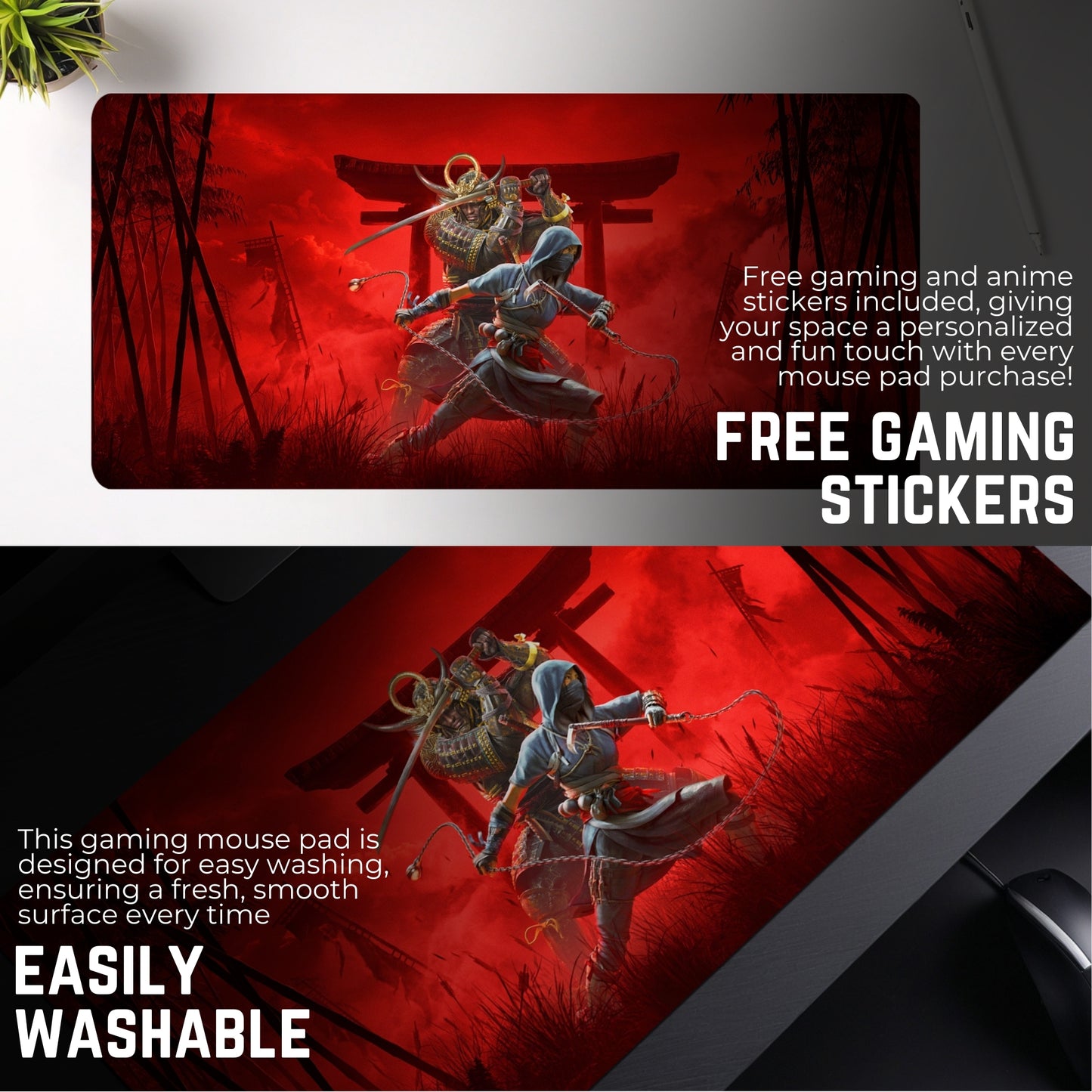 ASSASSIN CREED SHADOWS MOUSE PAD (23 X 11 INCHES) - GAMING MOUSE PAD | RUBBER BASE DESK MAT