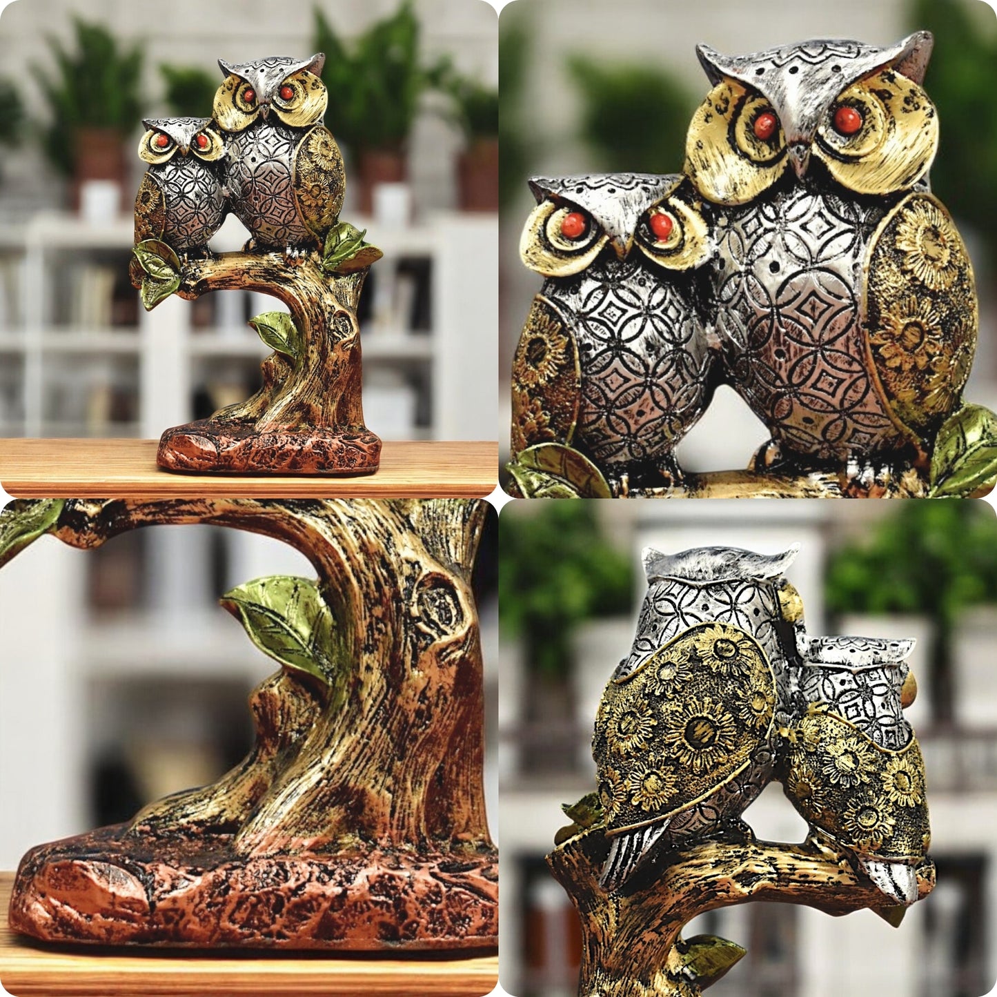 Resin Owl Pair Statue Sitting on Tree Bird Showpiece for Home Decor/Office Table Top Decorative/Owl Statue for Showpiece/Living Room Decoration/Garden Decor/Gift Item