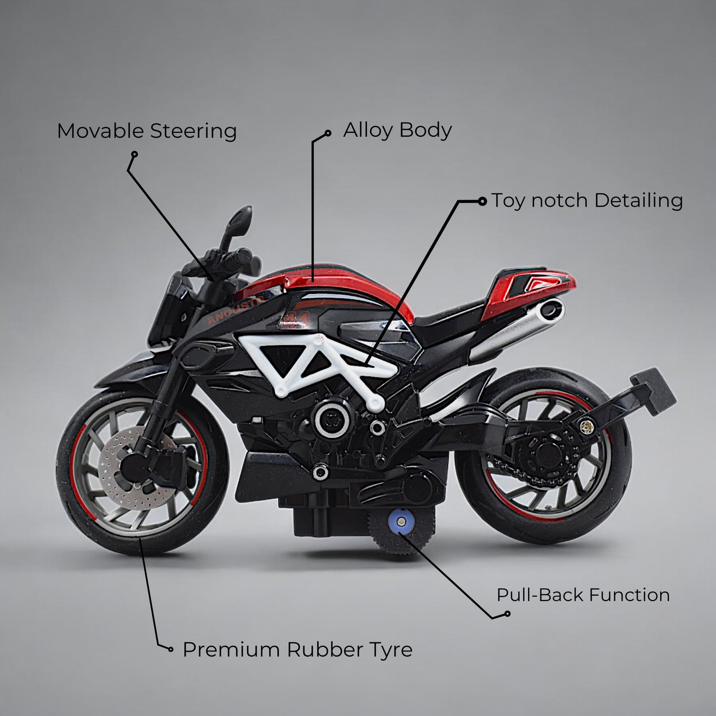 Super Sports Bike With Pull Back Function With Premium Detailings - Red